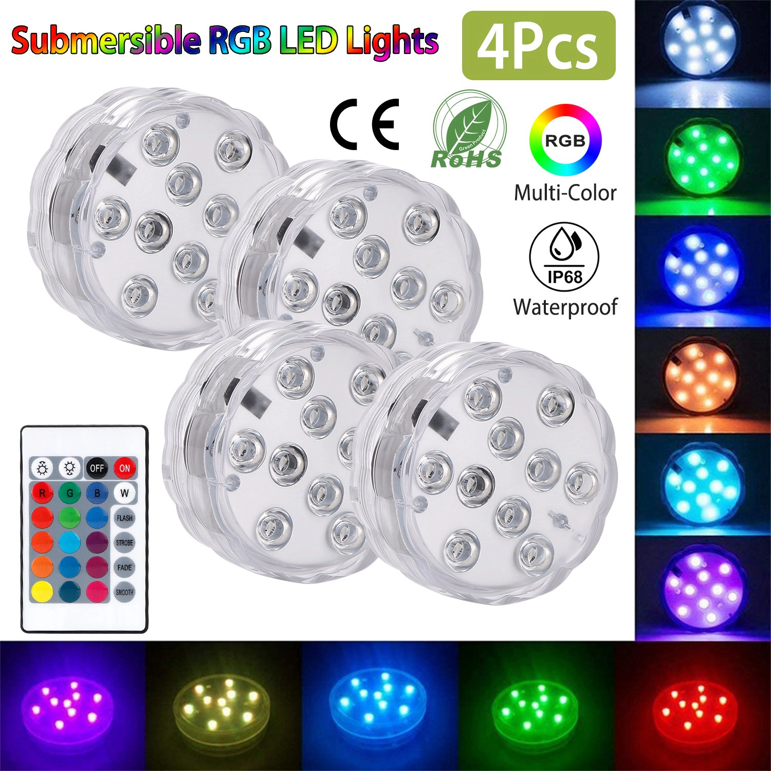 GBruno 4 Pcs Submersible RGB LED Lights