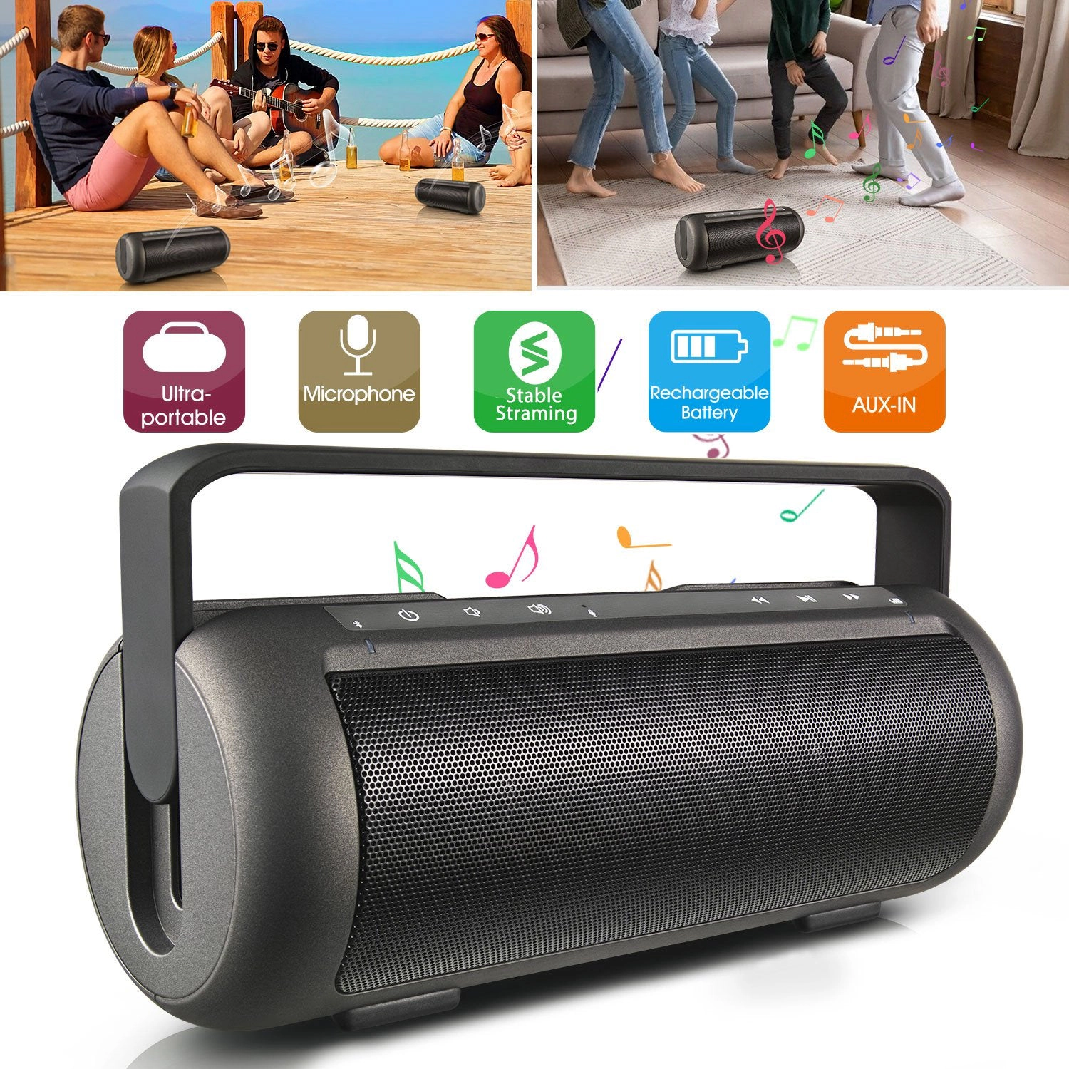 GBruno Dual-Driver Wireless Speaker With Microphone