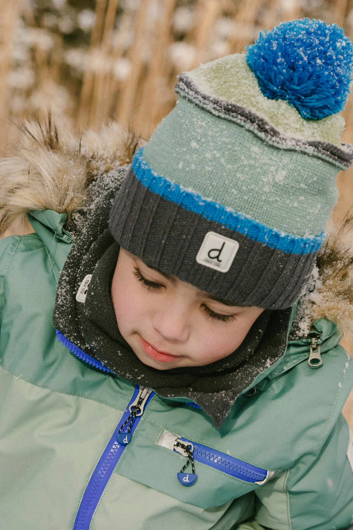 Deux par Boys Textured Striped Winter Knit Hat with Pompom