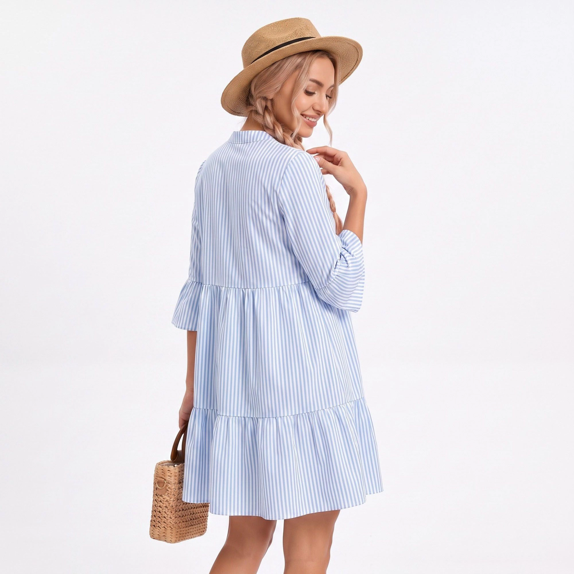 Anna-Kaci Women's Striped Tiered Bell Sleeve Mini Dress