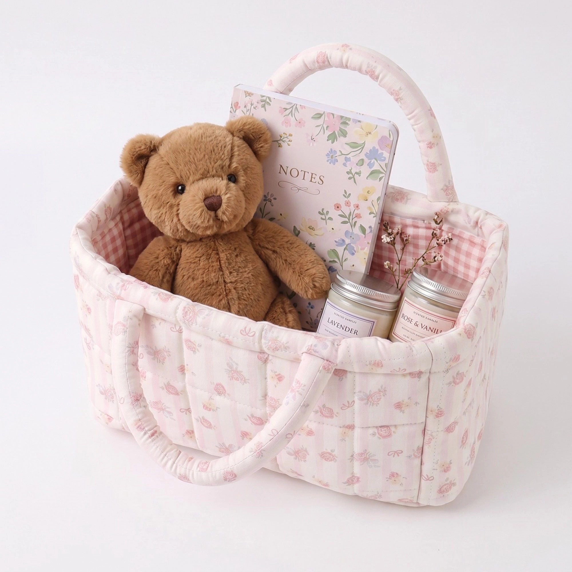Alilang Women Floral Quilted Storage Basket Tote with Padded Handles