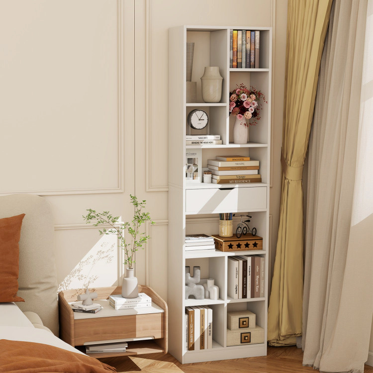Hivvago 7-tier Bookshelf with Drawer 180cm Floor Standing Display Rack Storage Shelf