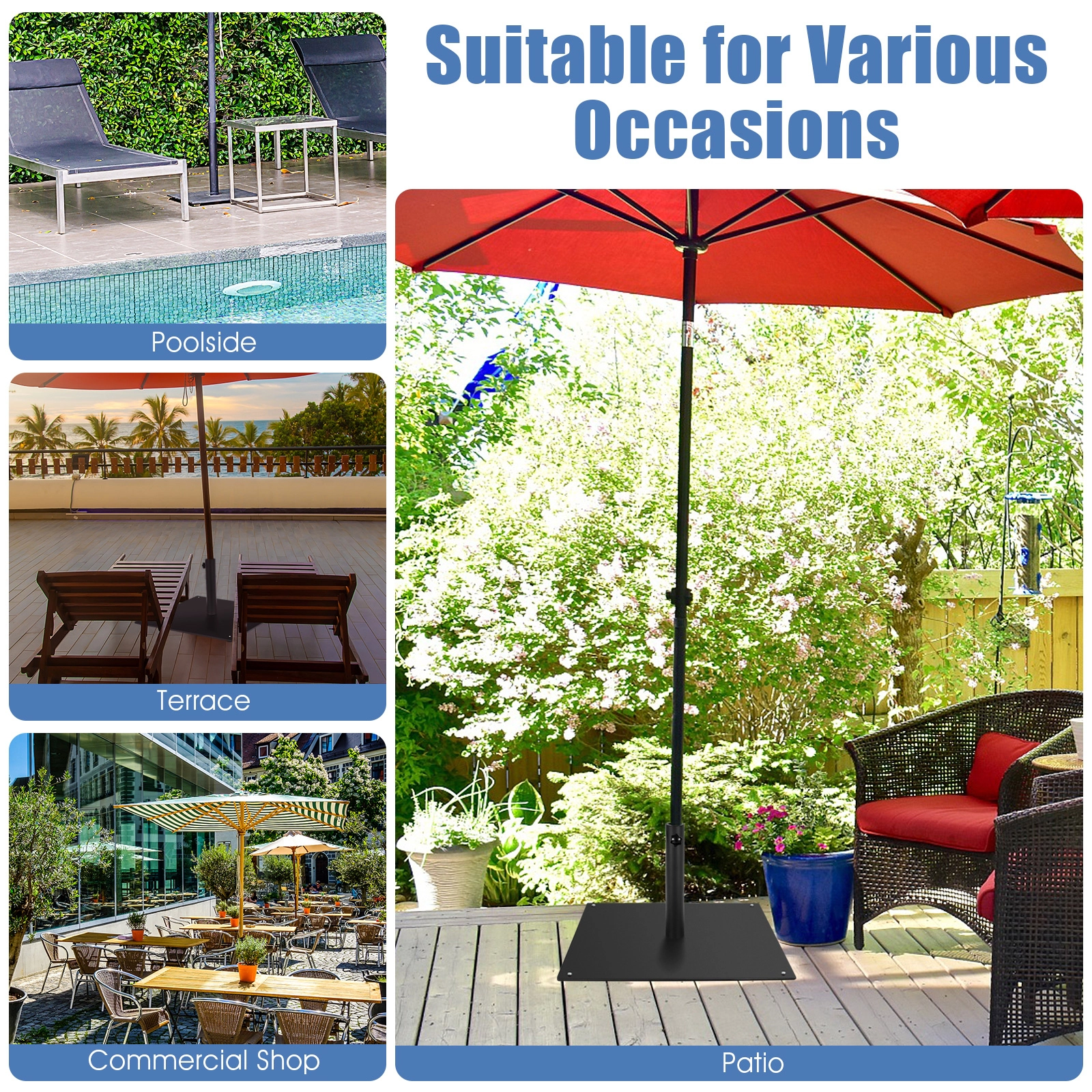 SUGIFT 20-in Square Patio Umbrella Base with 4 Adjustable Footpads for 1.6- and 1.9-in Poles Black