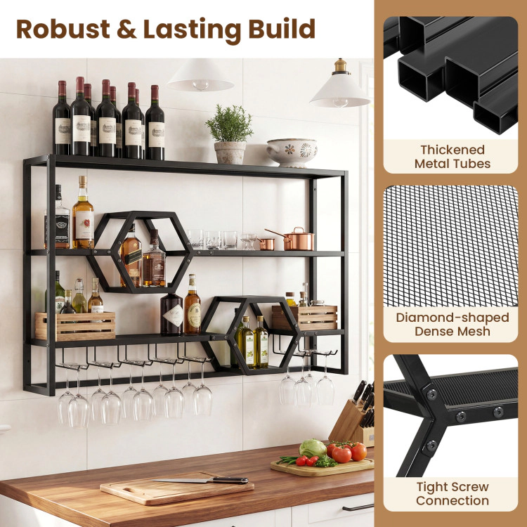 Hivvago Wall Mounted Wine Rack 47" Large Floating Bar Shelves