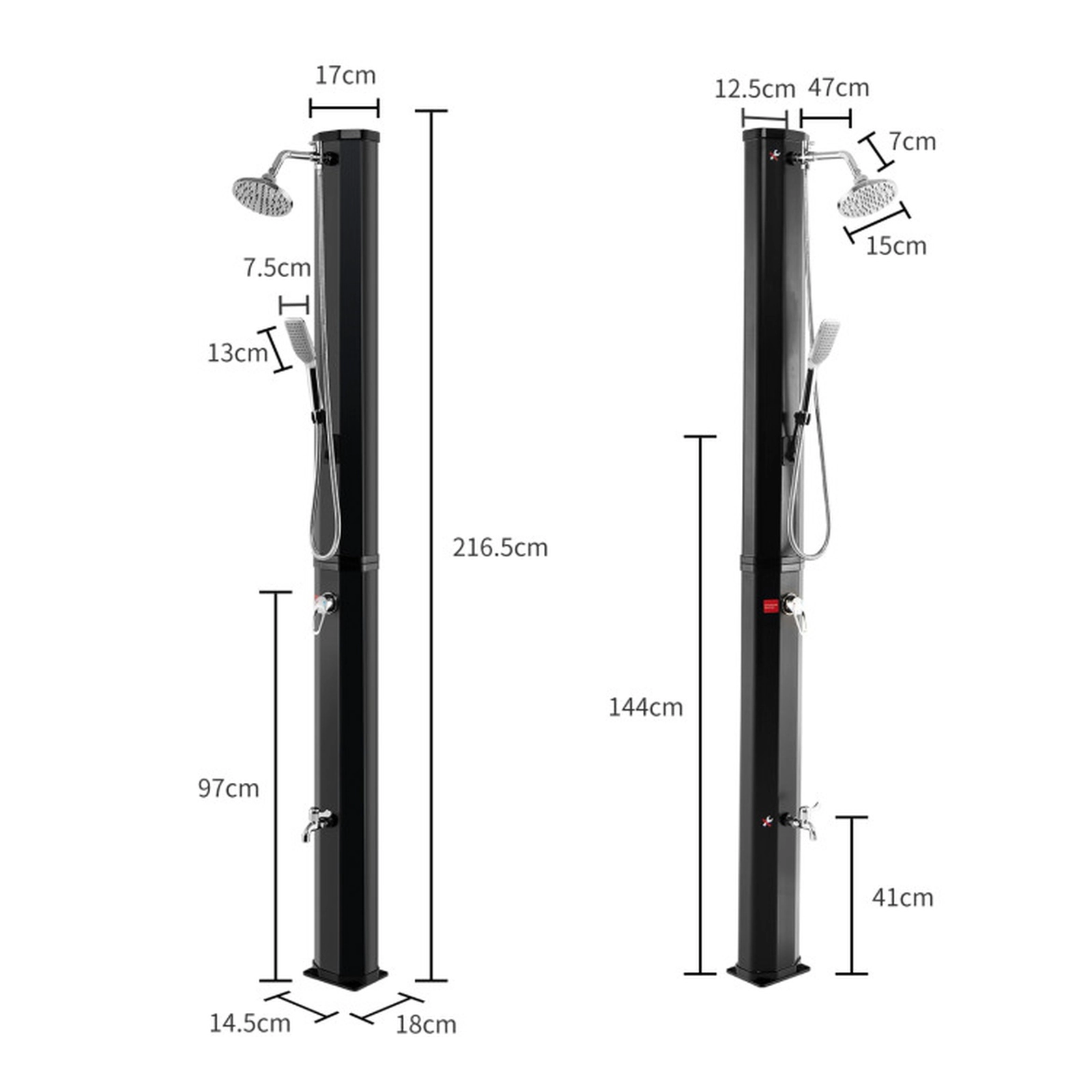 SUGIFT 7.2-ft Solar Heated Handheld Sprayer Foot Tap Freestanding Outdoor Shower 9.3-Gallon 85.5-in 6-in Head Black