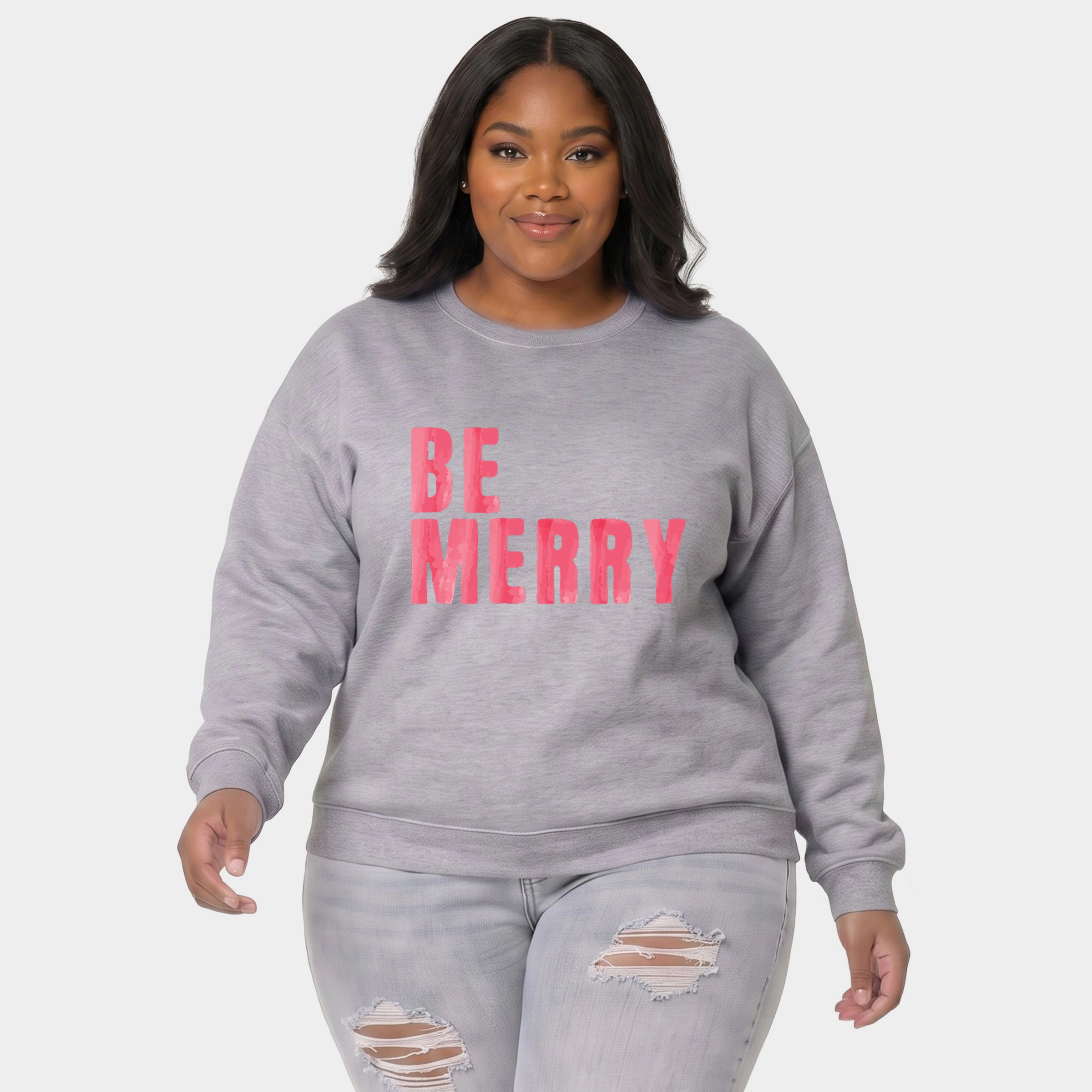 Simply Sage Market - Women's Plus Sized Graphic Sweatshirt Be Merry Watercolor