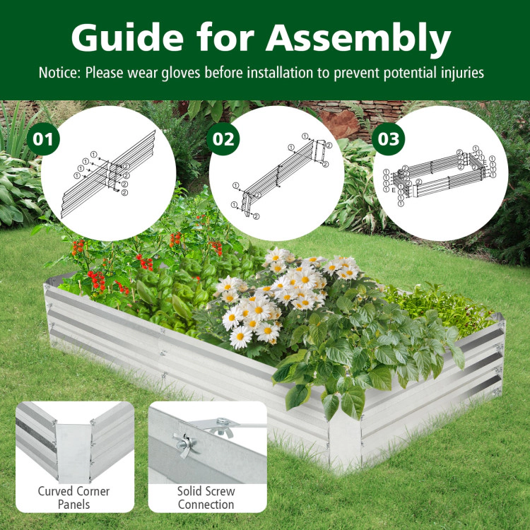 Hivvago Metal Galvanized Raised Garden Bed with Open-Ended Base