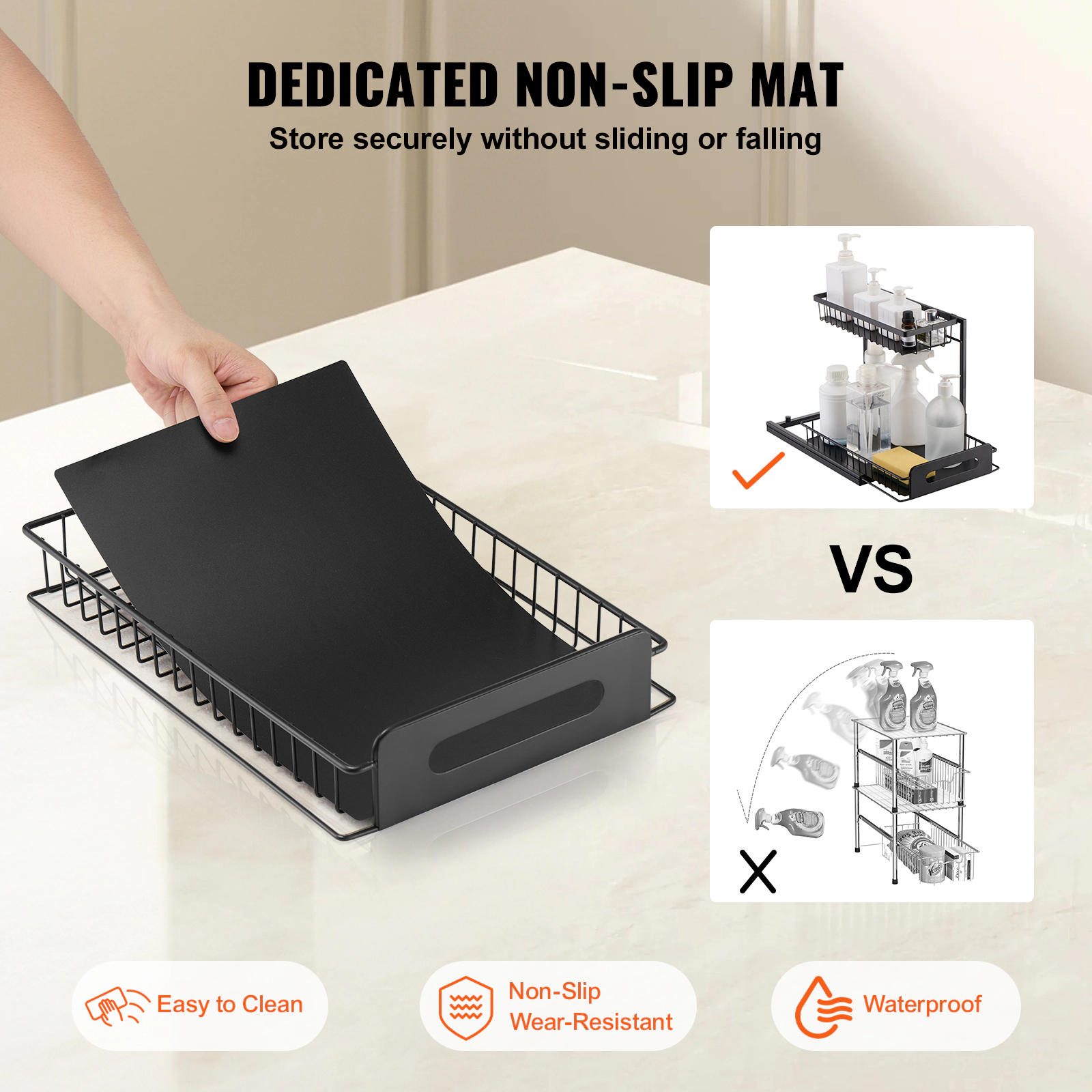 HONGGE Under Sink Pull Out Cabinet Organizer Slide Sliding Drawer Storage
