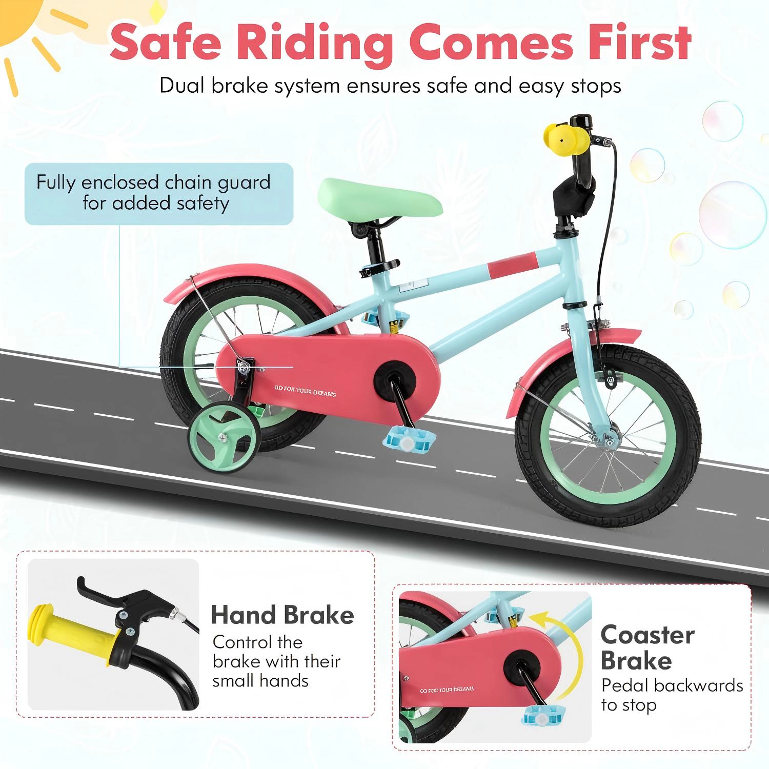 SUGIFT Adjustable Handlebar Kids Bicycle with Saddle 145-lb Seat Capacity Ages 3-4 Years 35.5-in Long Blue 12-In Wheel