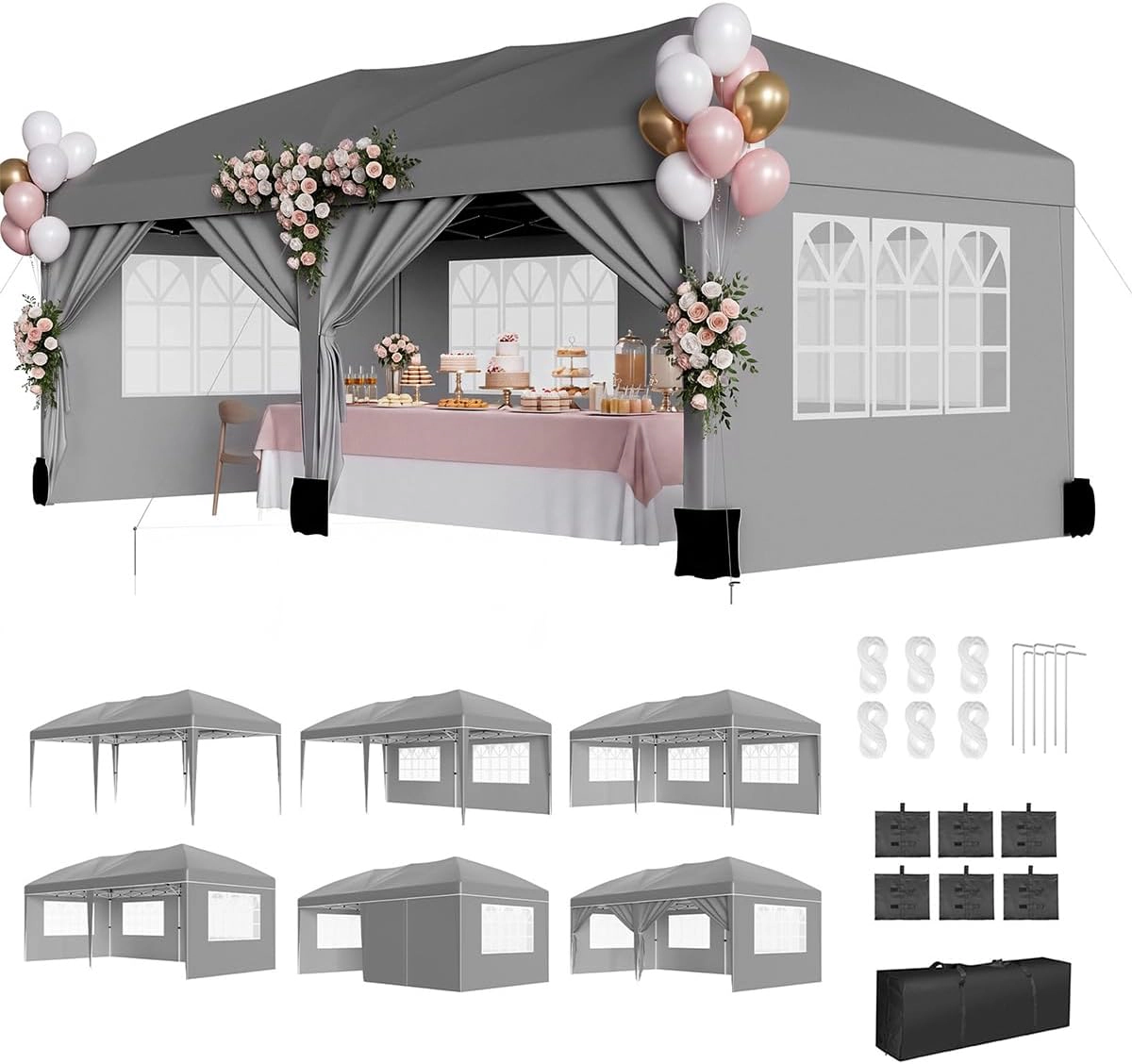 20x33ft Party Tent with Sidewalls, Water & UV Resistant, Wavy Edge Roof, Open or Enclosed for Weddings BBQs Events