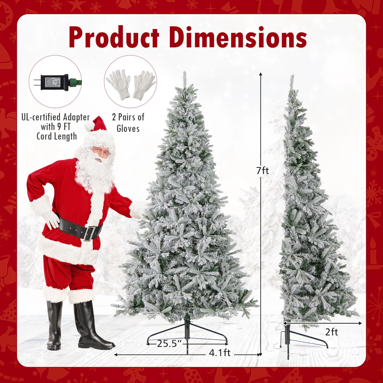 SlickBlue 7FT Half Christmas Tree with LED Lights and Snow Flock