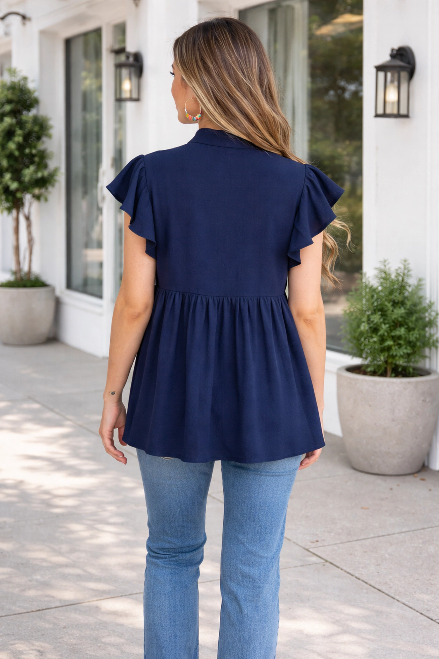 Threaded Pear Erin Embroidered Detail Babydoll Blouse