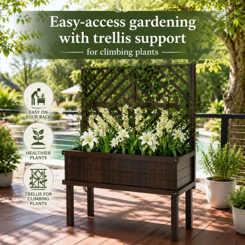 WOW PIONEER Tall Freestanding Wood Planter Box