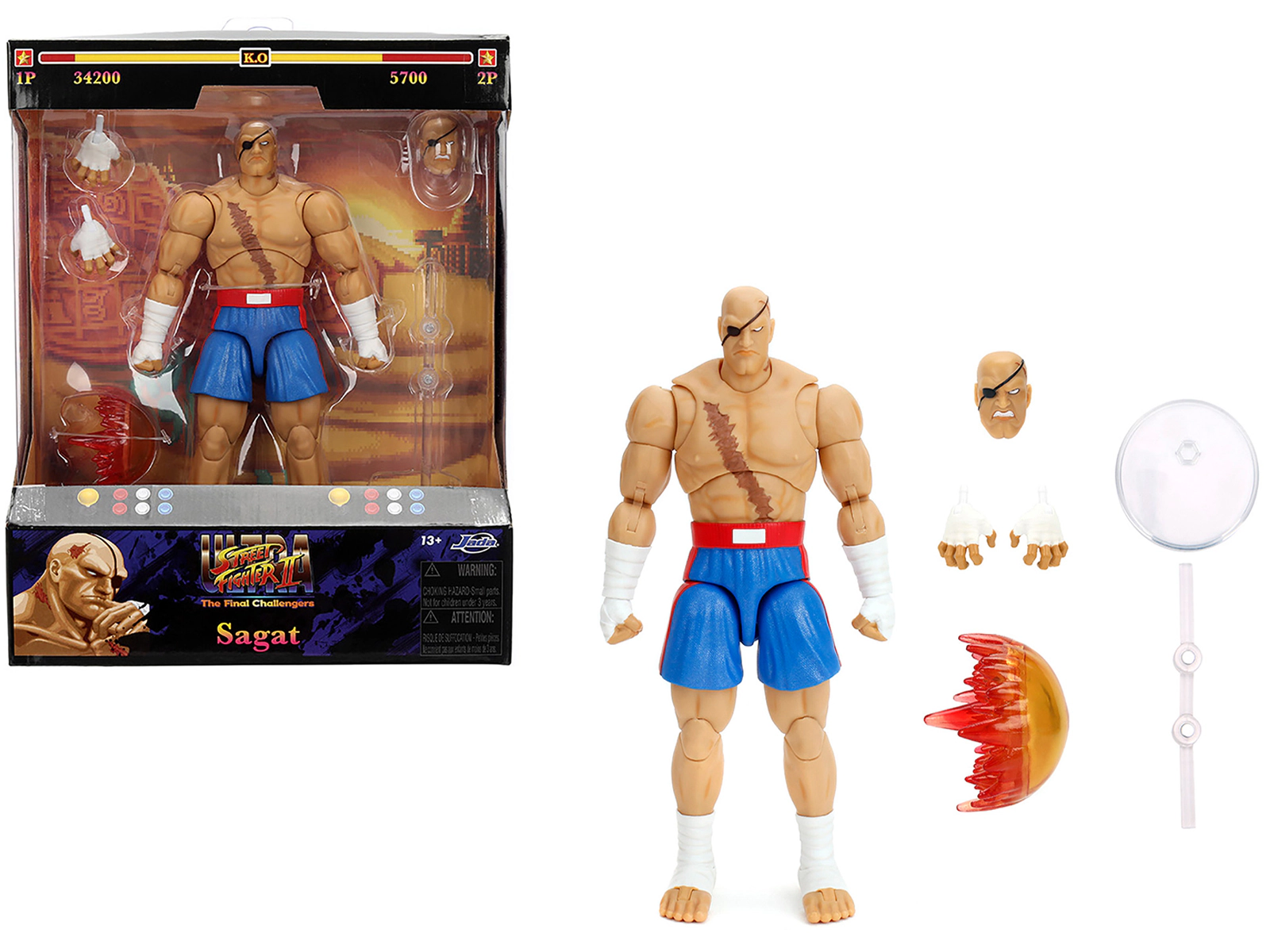 Jada Sagat 7.5" Moveable Figure with Accessories and Alternate Head and Hands "Ultra Street Fighter II: The