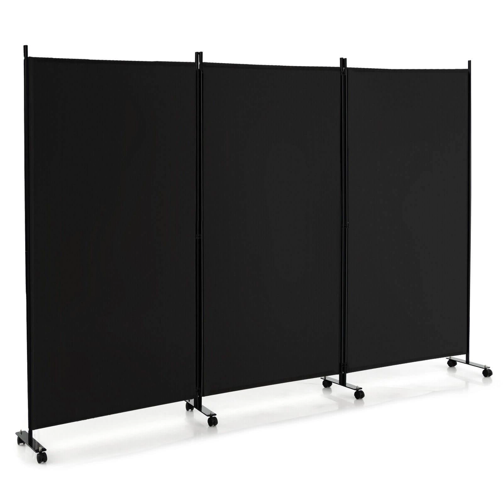 SUGIFT Black 3-Panel Folding Room Divider Privacy Screen with Lockable Wheels and 32-in by 65-in Panels