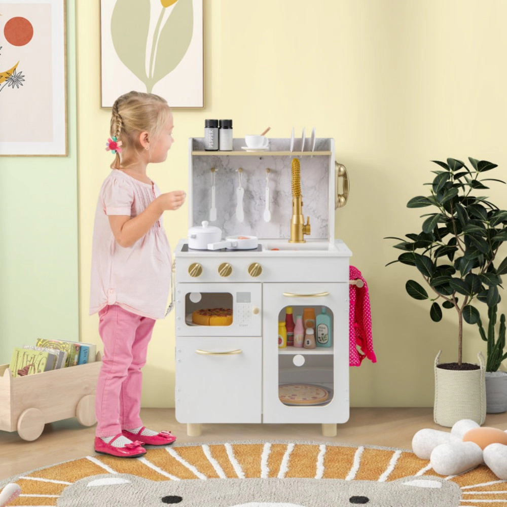 SUGIFT Kids Pretend Play Kitchen Set with Stoves Sink Telephone Microwave and Oven 32-in Tall Ages 3+ White