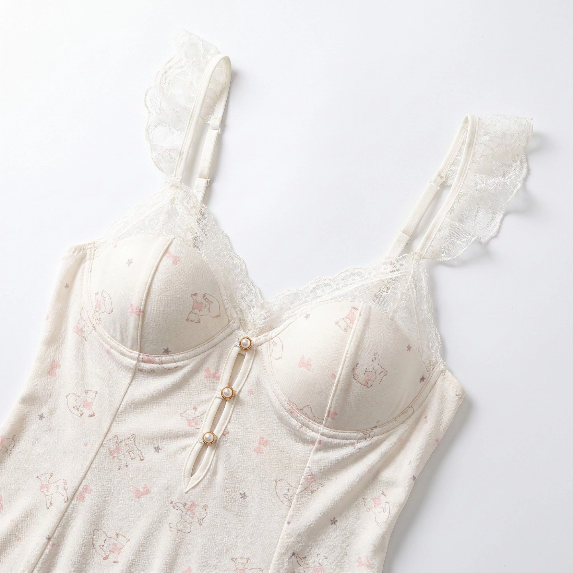 Anna-Kaci Women's Printed Lace Bustier Keyhole Chemise Nightgown