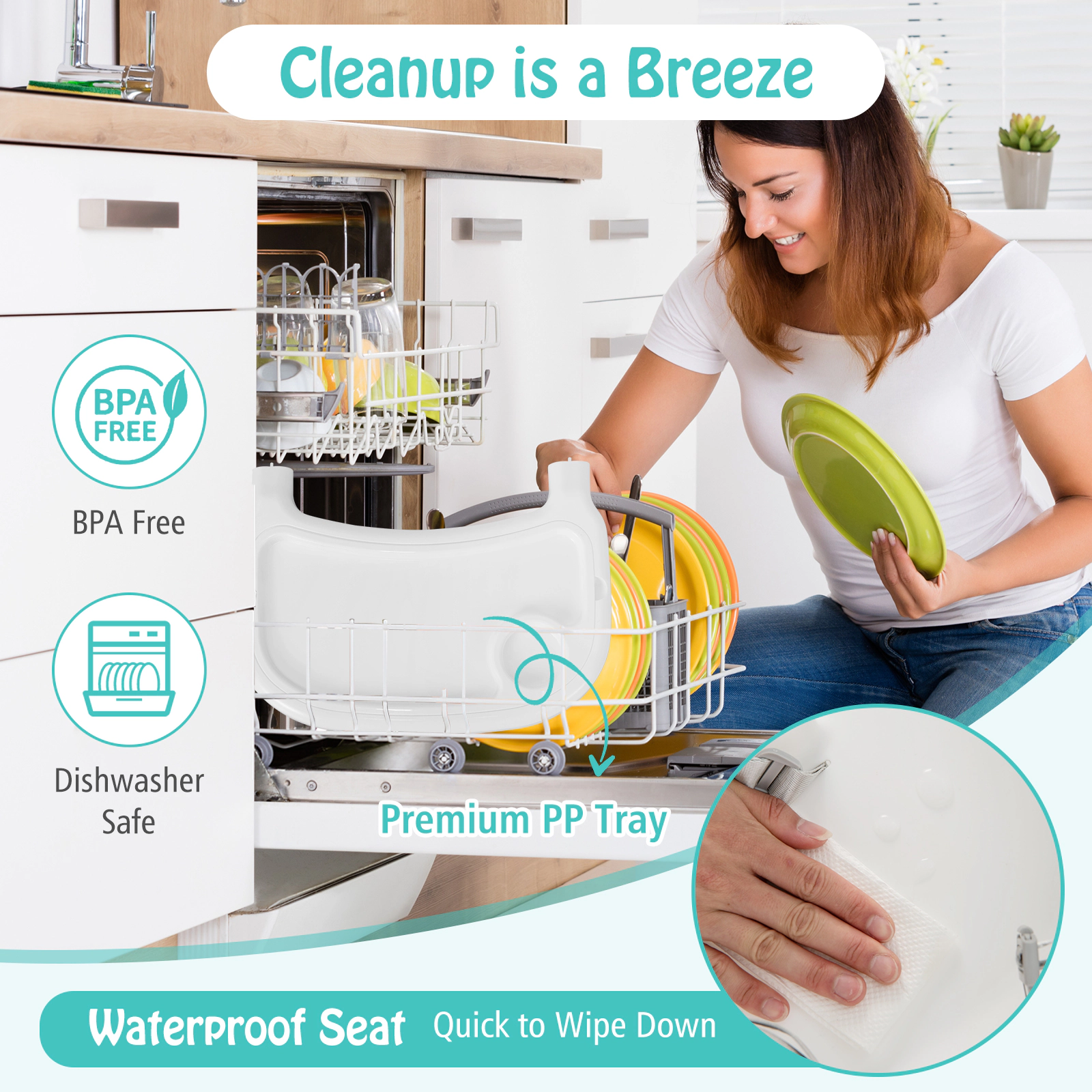 SUGIFT White Removable Double Tray and Toddler Chair 4-in-1 Convertible Baby High Chair