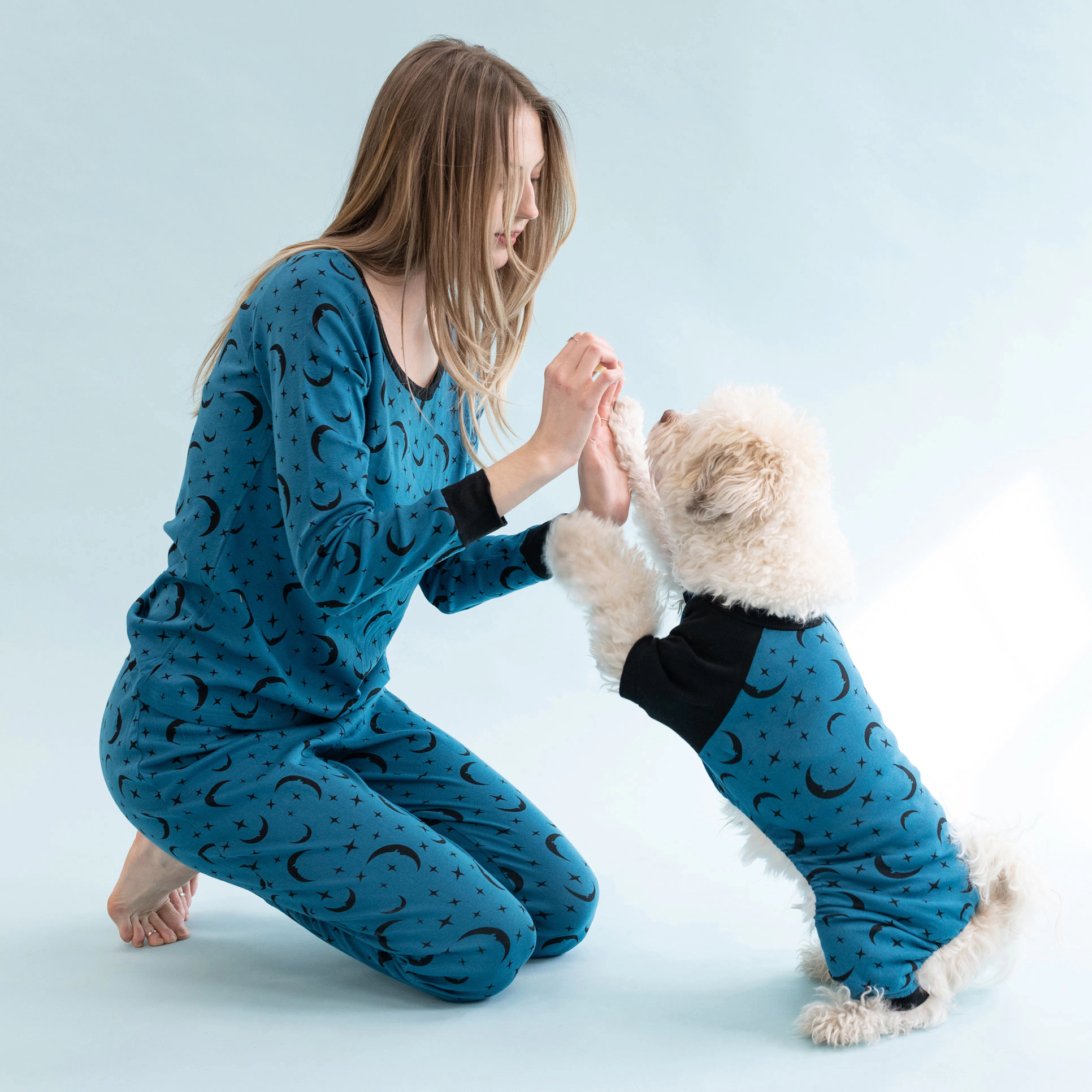 Leveret Dog Cotton Teal Moon & Stars Pajamas