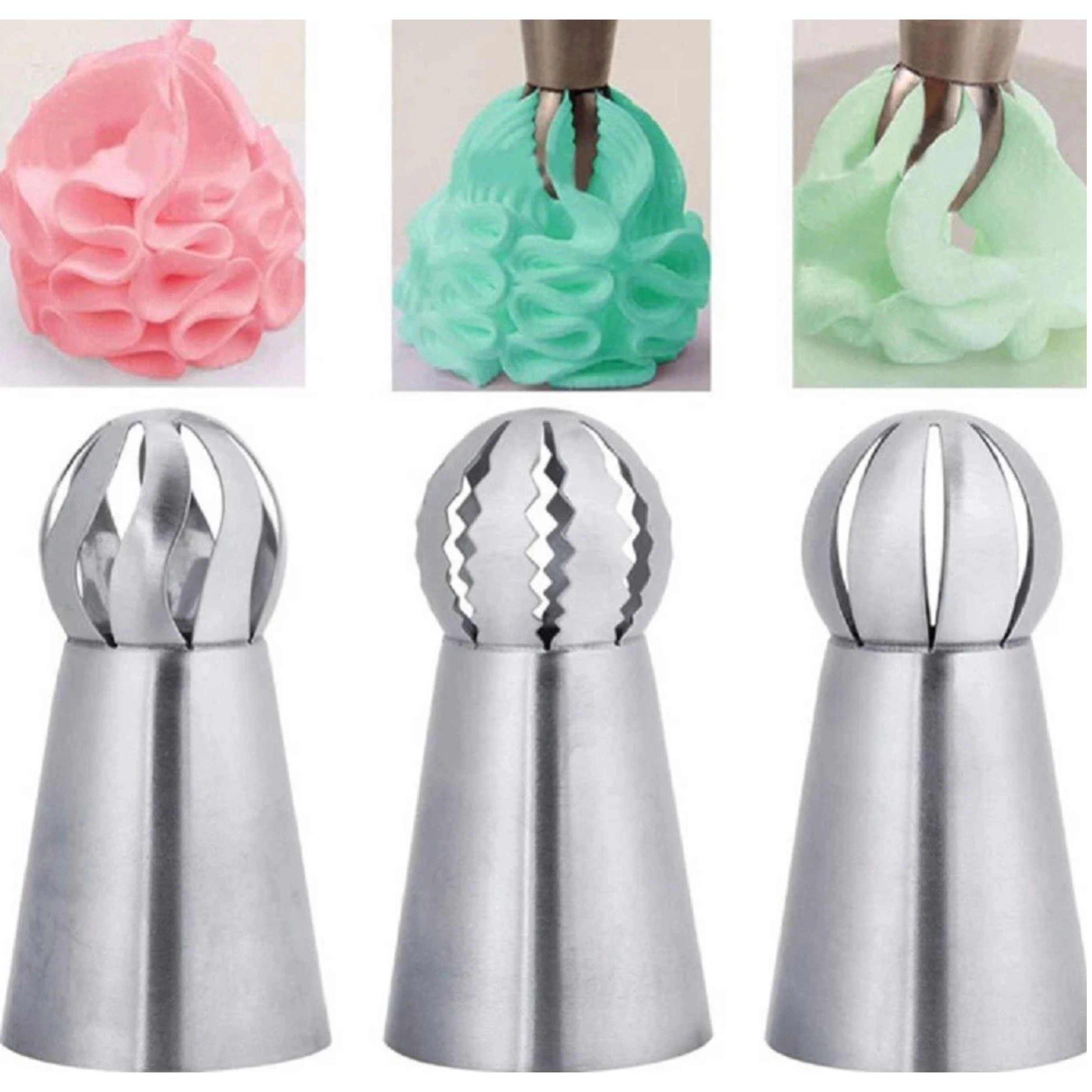 Home Collection 3-Piece Russian Ball Sphere Icing Nozzle Set Stainless Steel Piping Tips