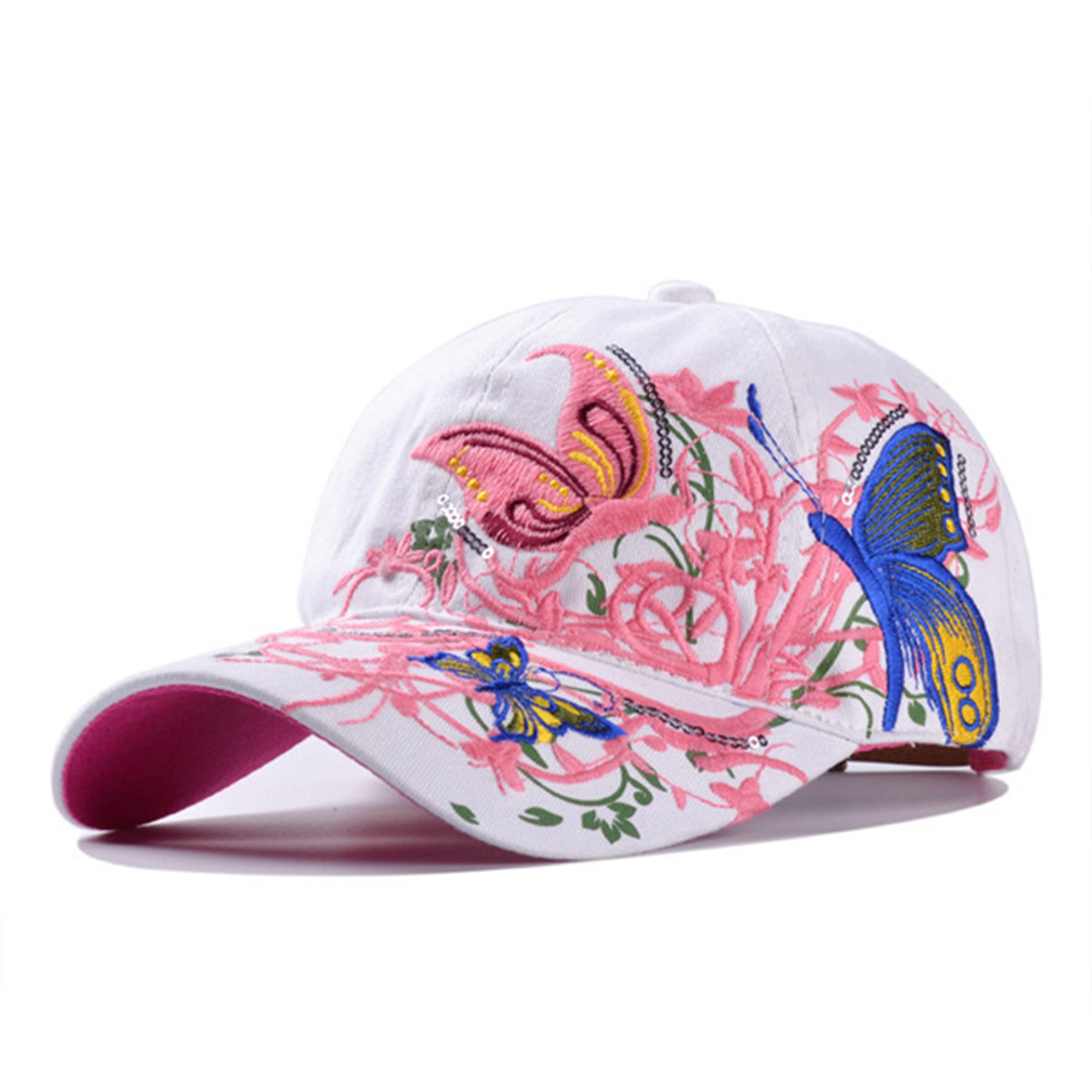 Anna-Kaci Women's Embroidered Butterfly Baseball Cap with Floral Sequin Accents and Curved Brim for Casual Style