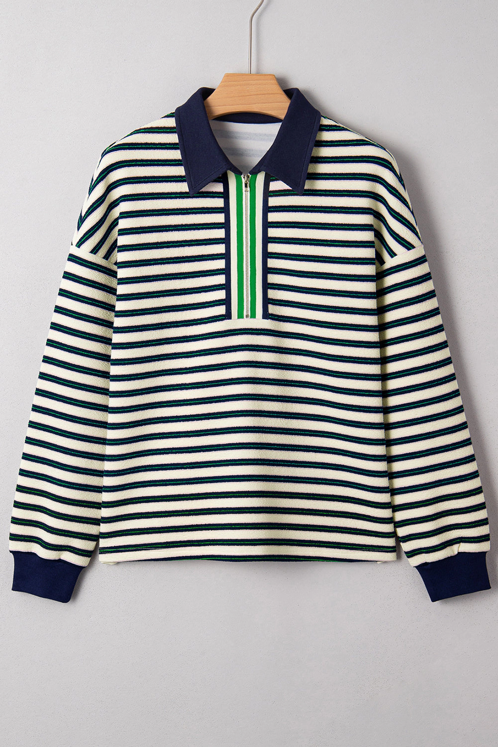 Threaded Pear Women's Louisa Contrast Collar Zip Long Sleeve Top