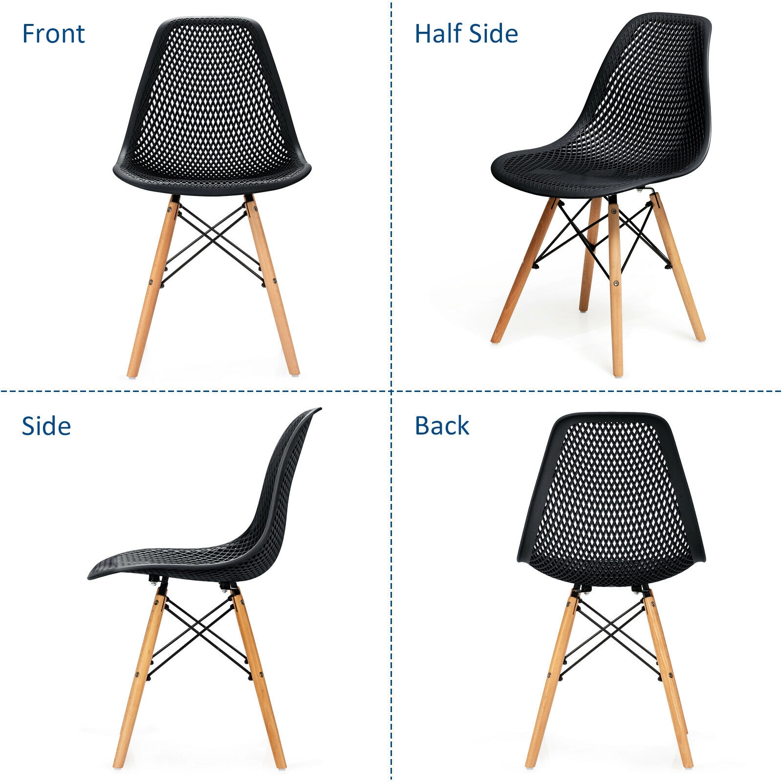 LJG 4 Pieces Modern Plastic Hollow Chair Set with Wood Leg