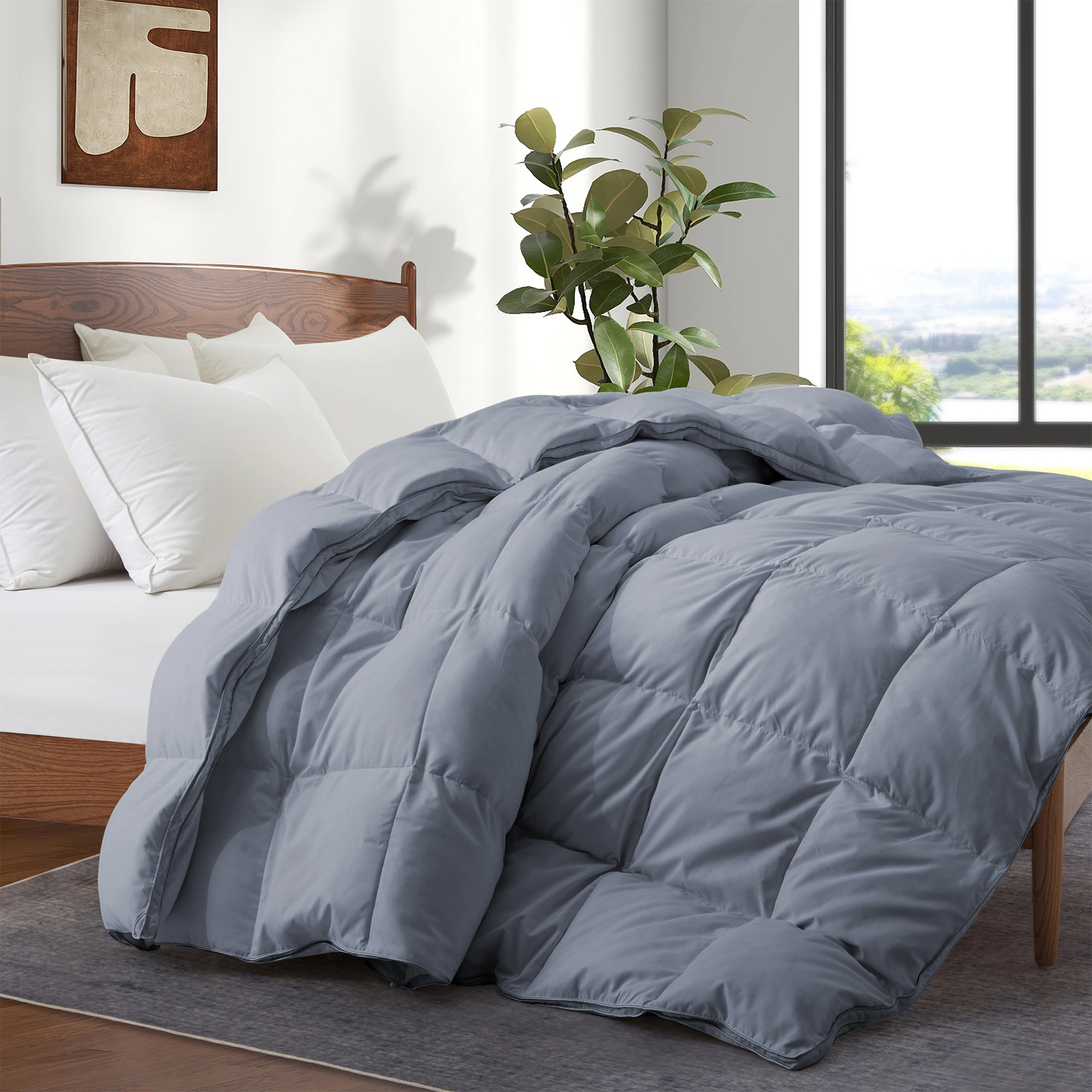 Unikome Goose Feather Down Comforter – All Season Duvet Insert with Soft Noiseless Shell