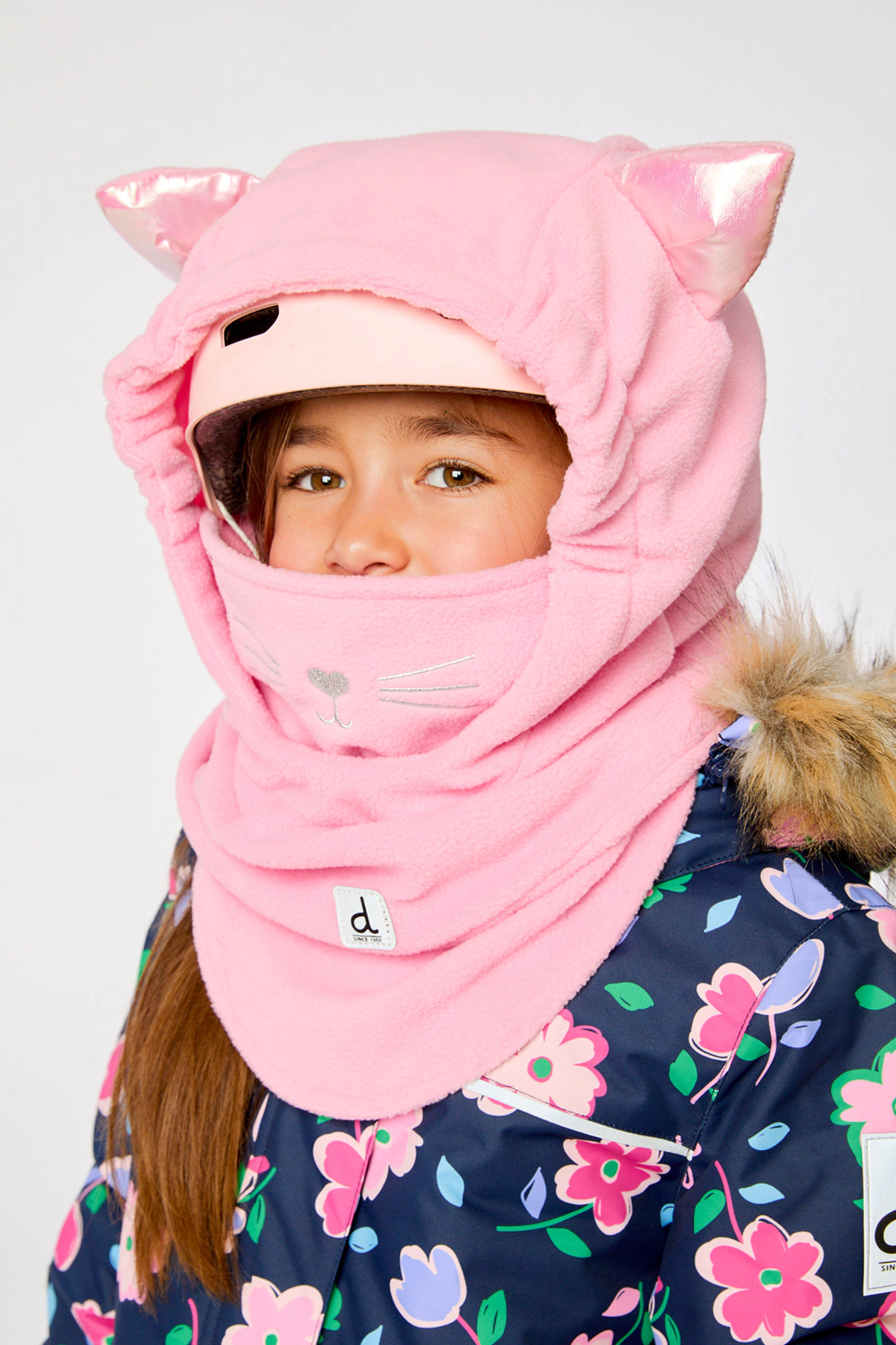 Deux par Deux Girls Cat Ear Oversized Polar Balaclava for Ski Helmet