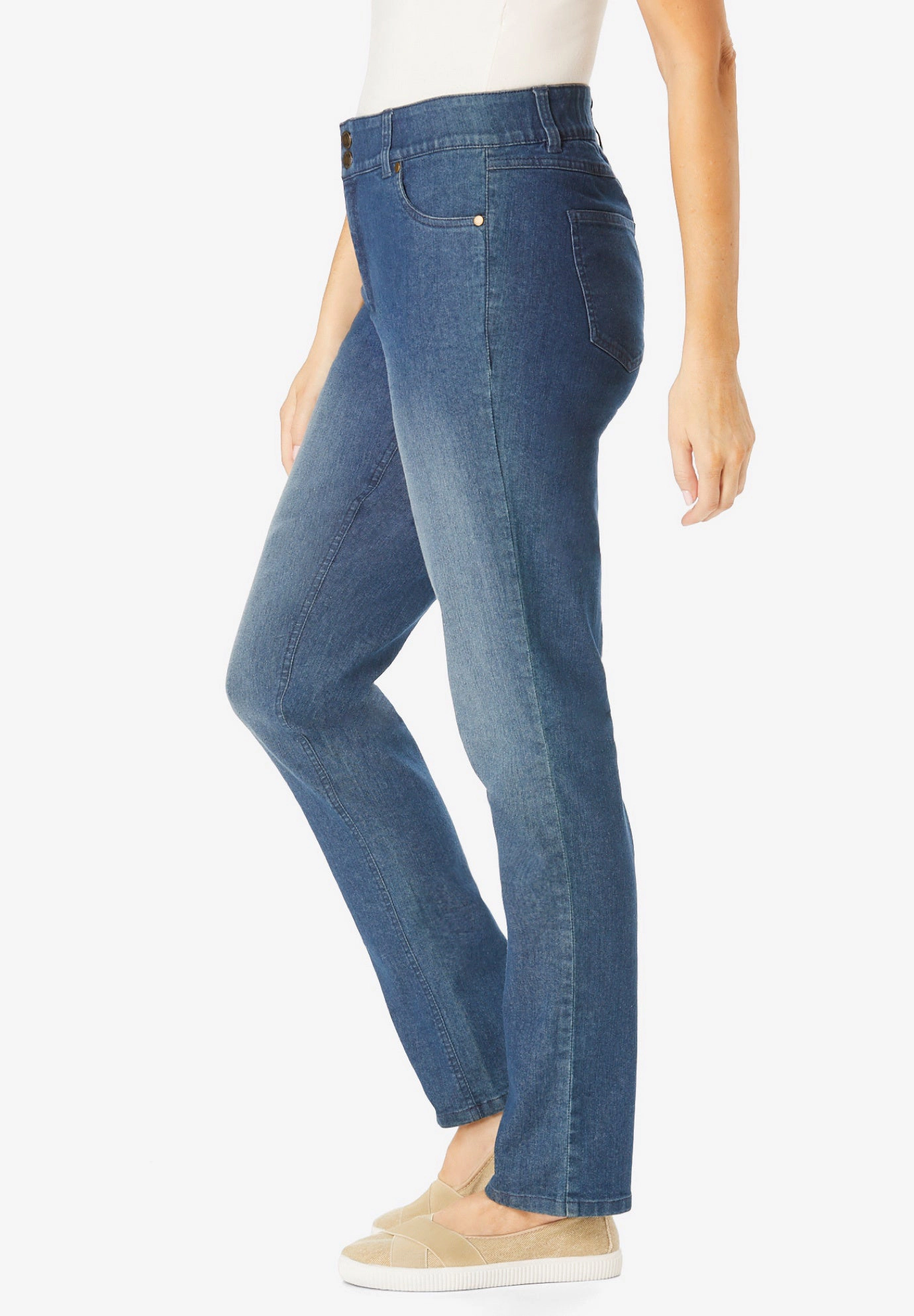 Woman Within Plus Stretch Built-in Slimming Panel Straight Leg Jeans