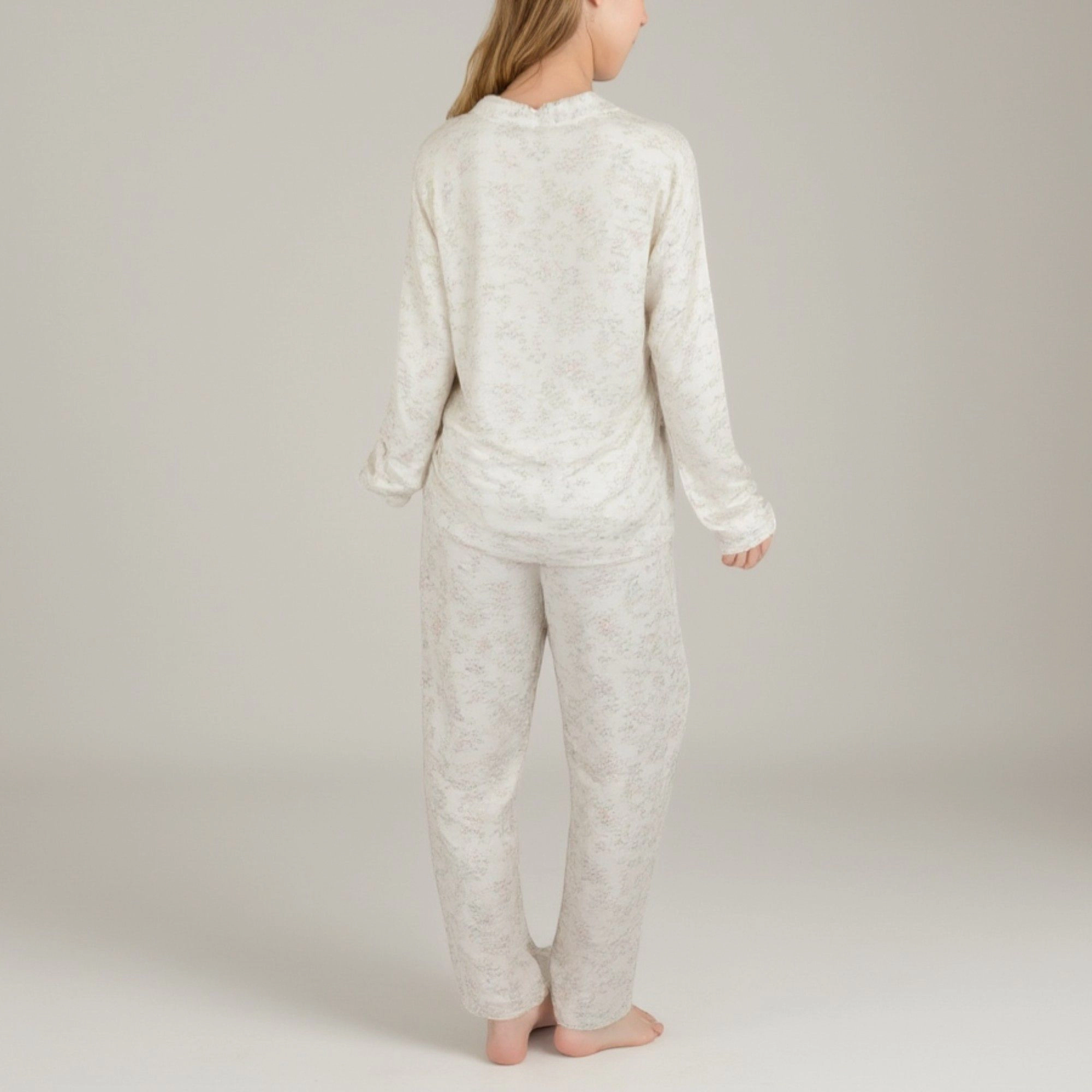 Anna-Kaci Women's Soft Brushed Pajama Set with Subtle Floral Print Long Sleeve Button Up Top and Drawstring Pants