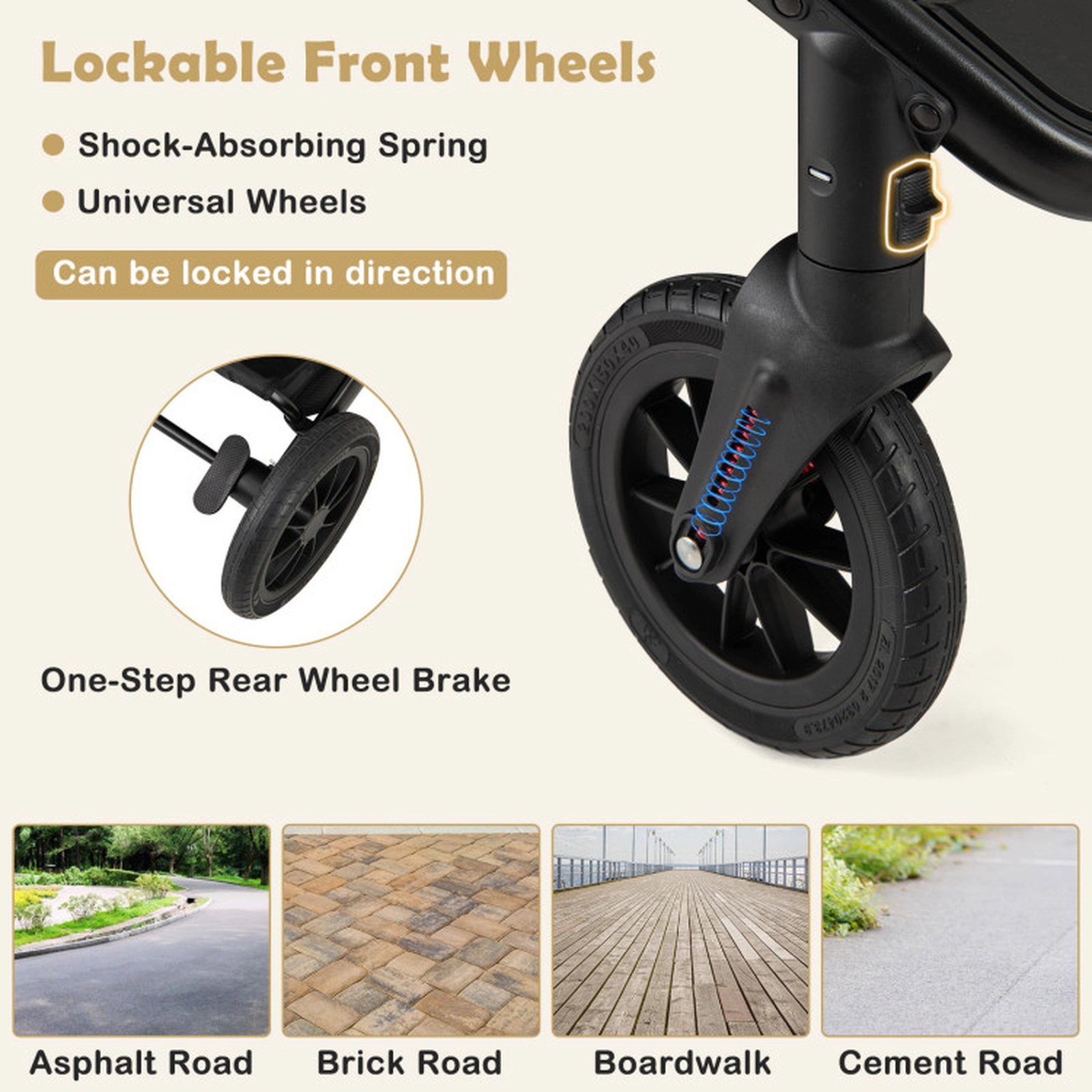 SUGIFT Baby Black 3-in-1 Folding Stroller with Detachable Bassinet and 4-Level Canopy 38-in W 48-lb Seat Capacity
