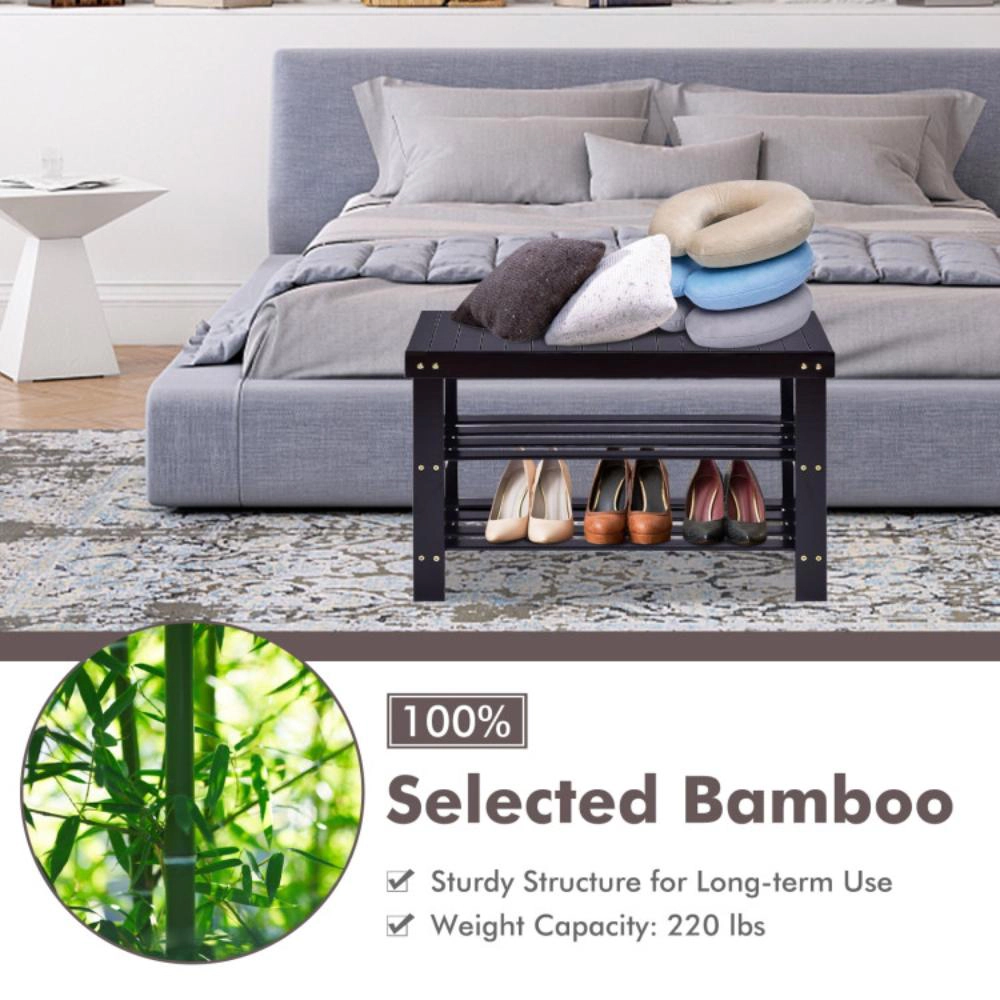 Hivvago 3-Tier Bamboo Shoe Bench Holds up to 6 Pairs for Entry