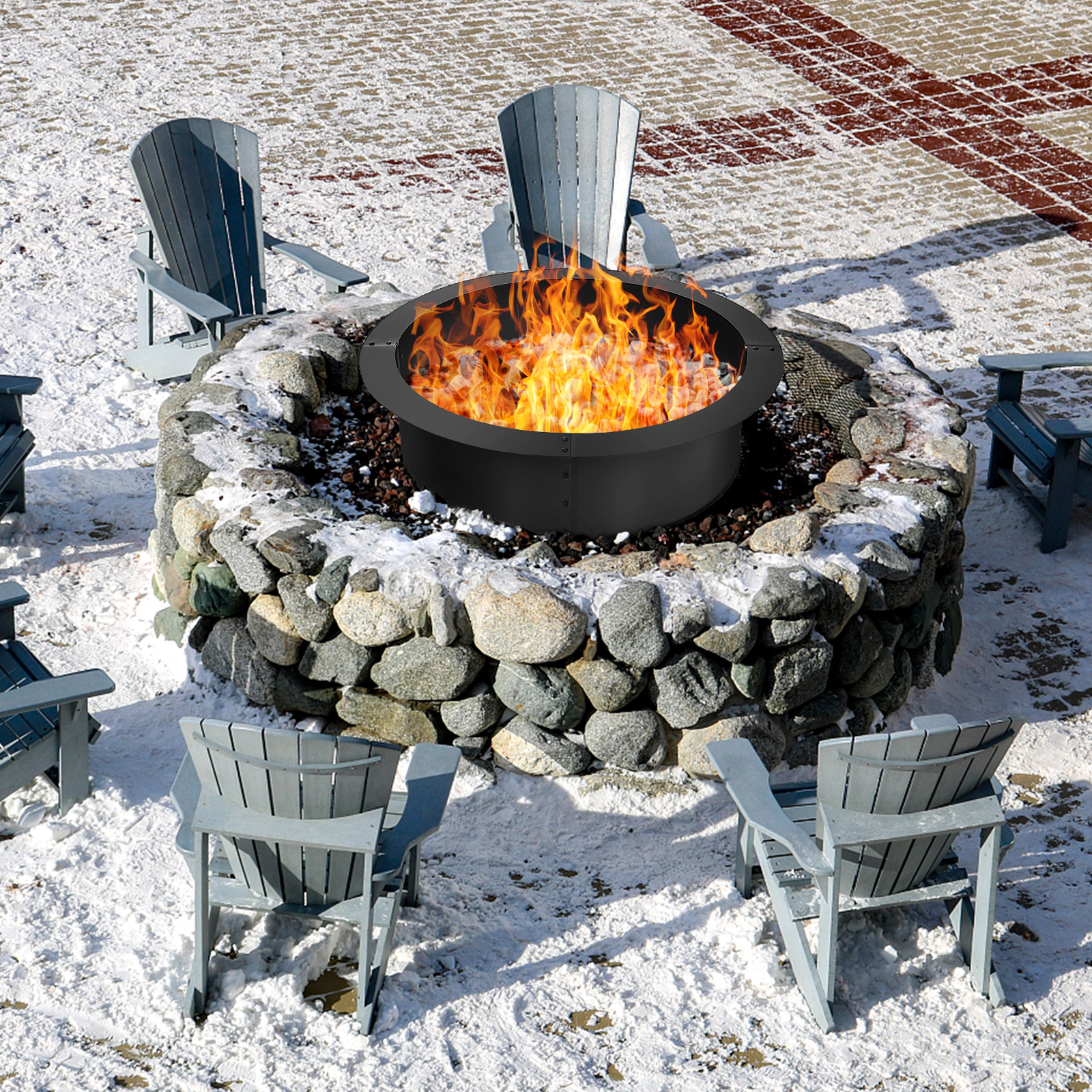 SUGIFT Round Fire Pit Ring Insert 36-in Outside 30-in Inside 10-in High for Outdoor Backyard Black