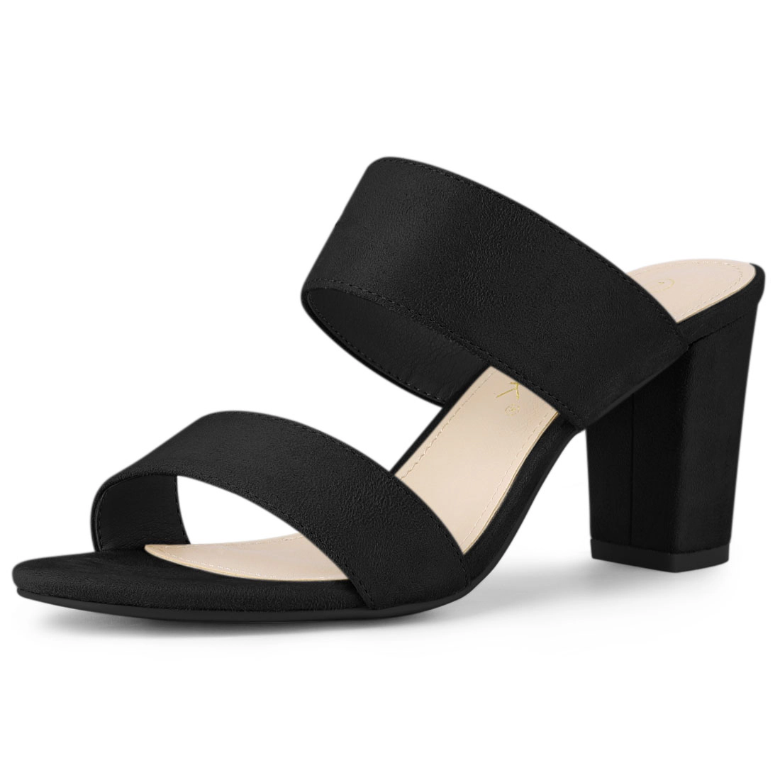 BLISSFUL STEP Women's Opened Toe Chunky Heeled Padded Insole Slide Sandals
