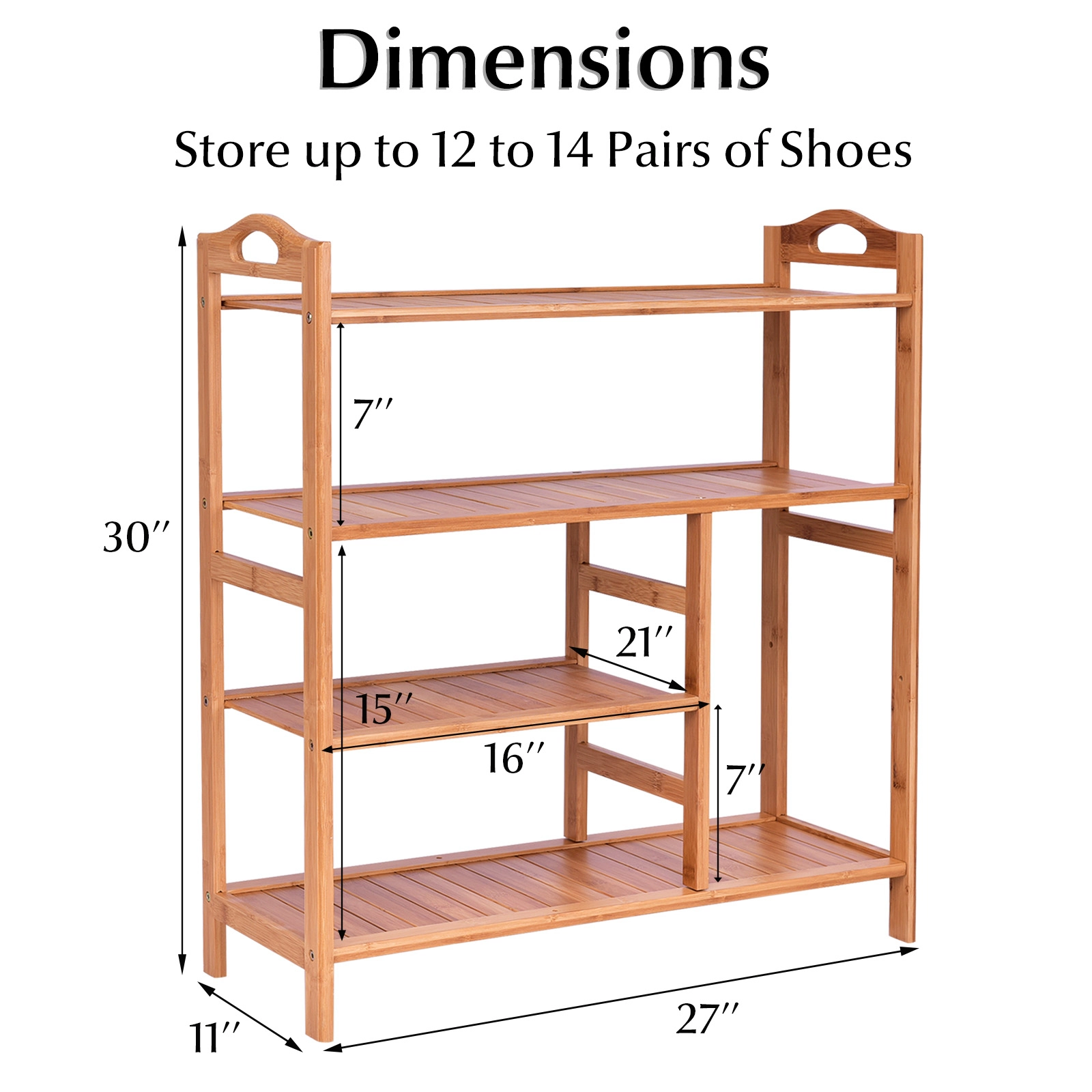 Hivvago Multifunctional 4-Tier Bamboo Shoe Rack