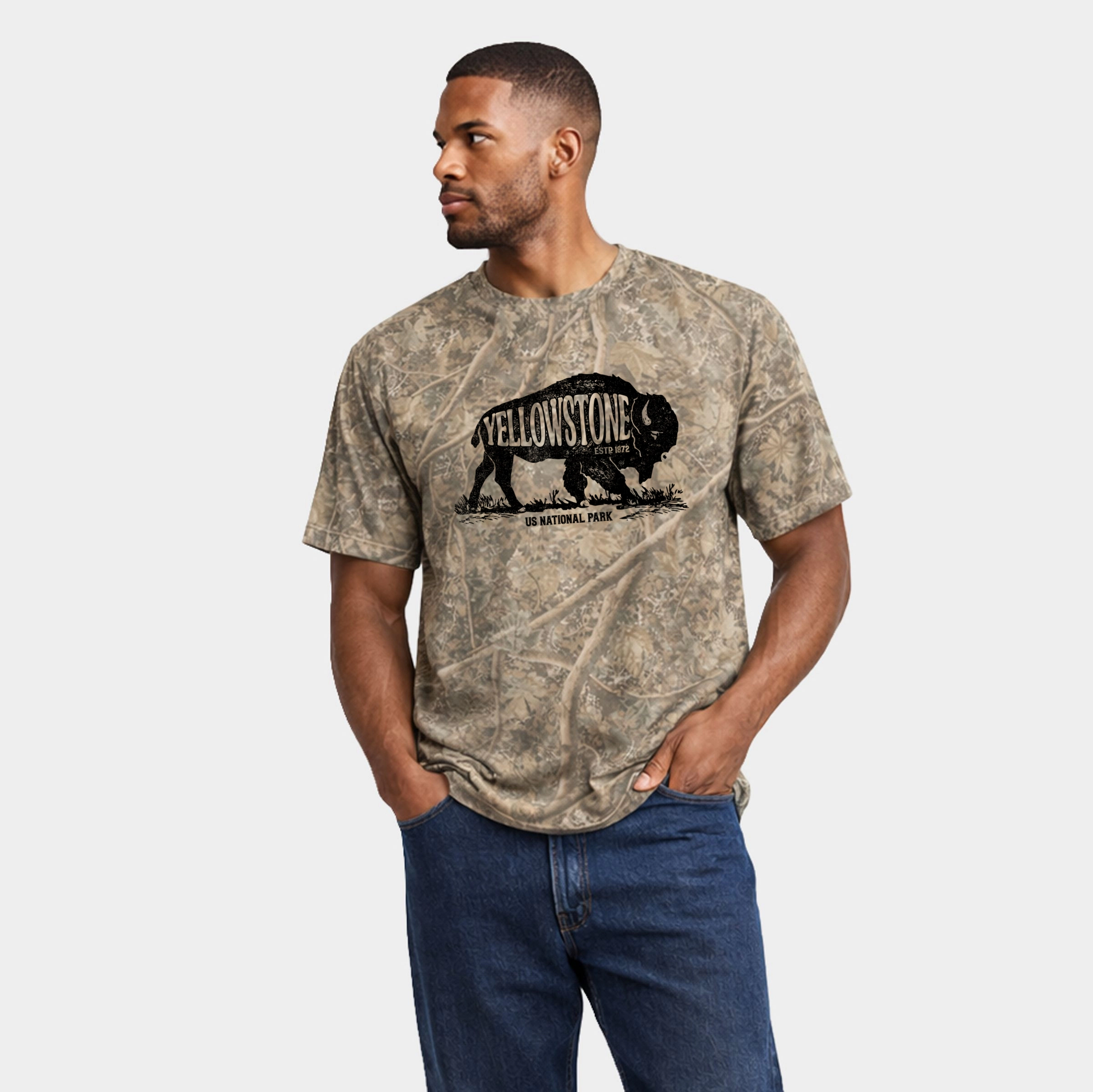 Simply Sage Market - Men's Heavyweight Camo Tee Yellowstone Bison