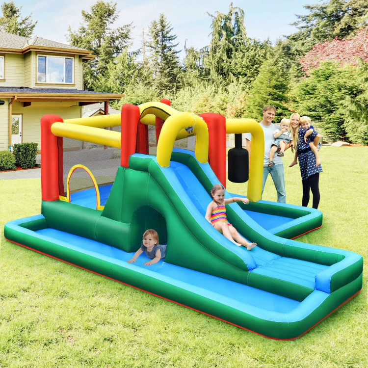 Hivvago Inflatable Water Slide Climbing Bounce House with Tunnel and 735W Blower