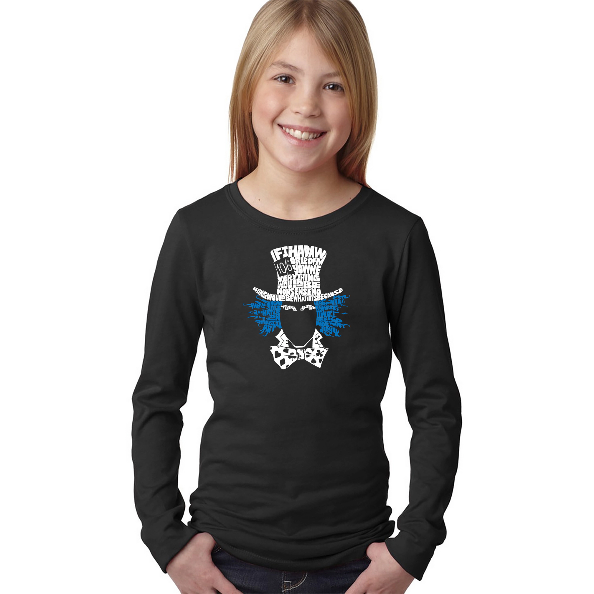 LA Pop Art Girls Long Sleeve Word T-Shirt - The Mad Hatter