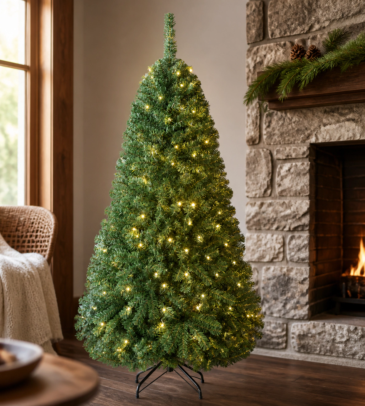SUGIFT 5-ft Green Pre-Lit Artificial Christmas Tree with 150 LED Lights 11 Modes 600 Tips and Metal Stand