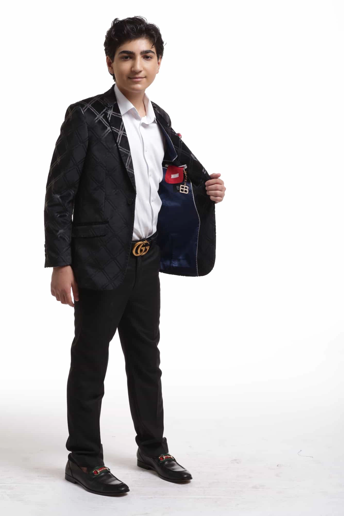 Elie Balleh Boys Slim Fit Plaid Jacket