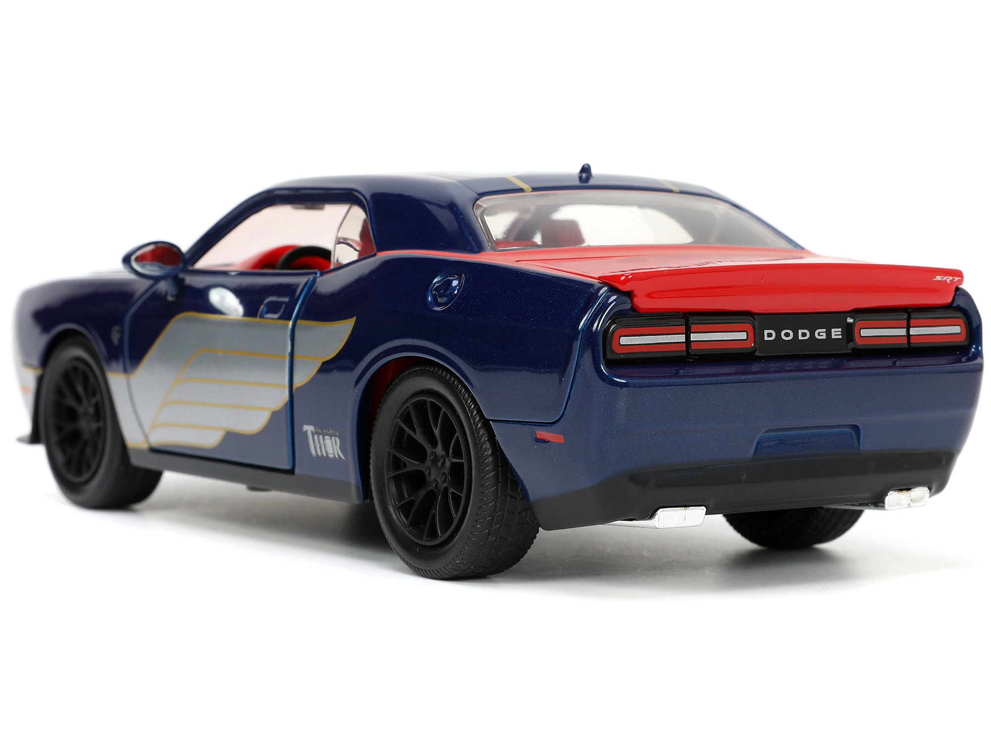 Jada 2015 Dodge Challenger SRT Hellcat Dark Blue with Graphics and Red Interior and Thor Diecast Figure "The