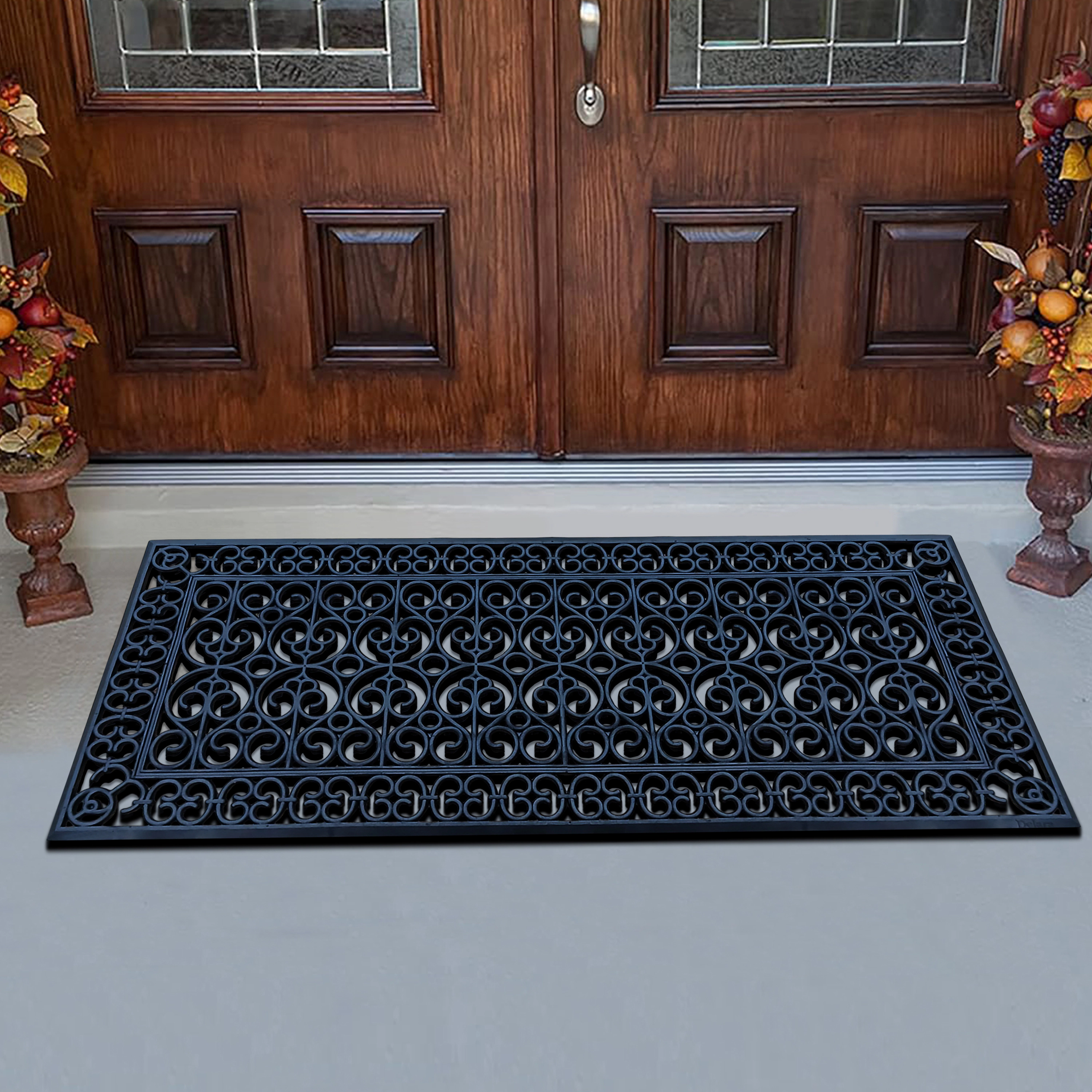 A1 Home Collection 19 lb Heavy Duty Rubber Doormat Non-Slip Outdoor Dirt Scraper Mat, Black Artistic, 24 x 57 Inches