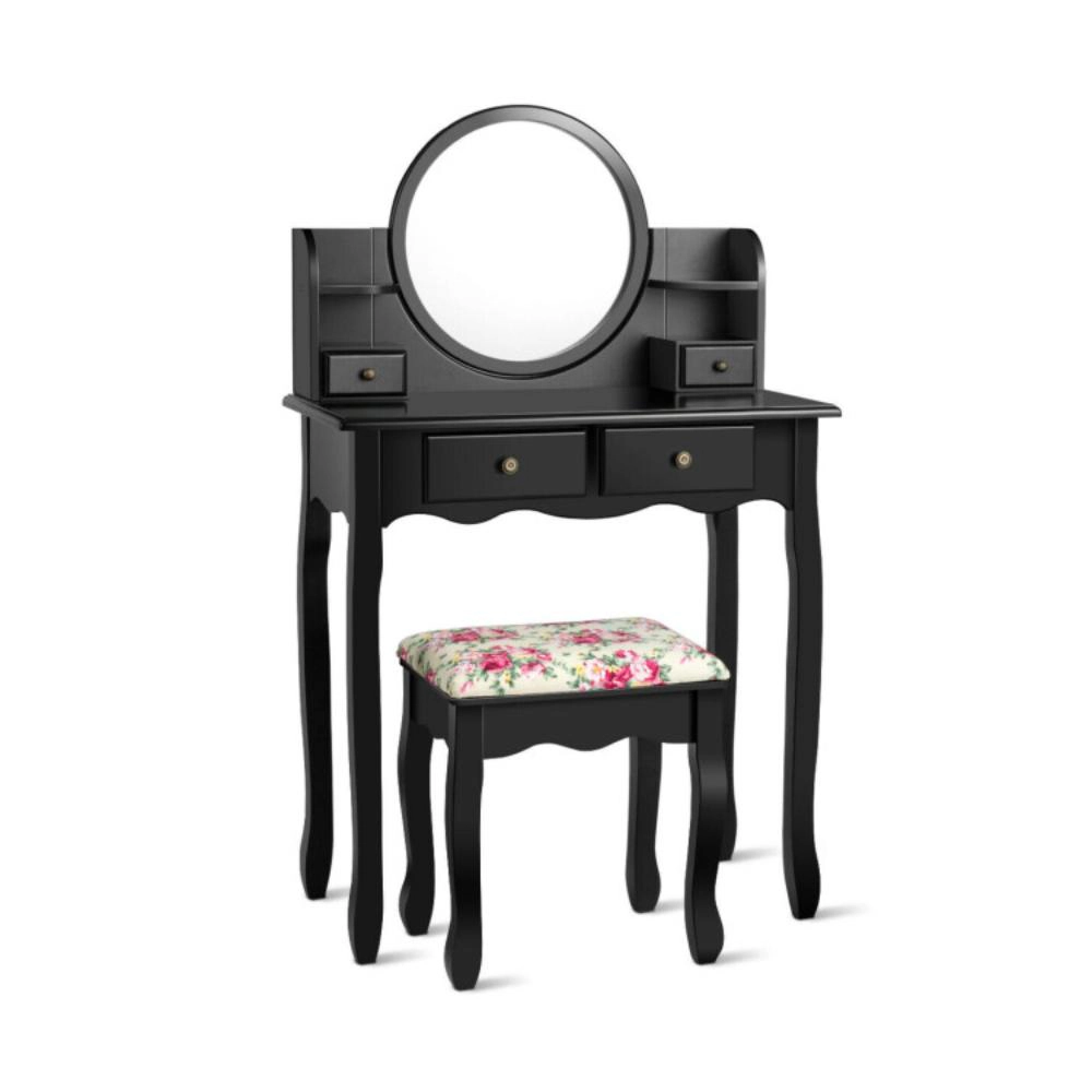 Hivvago Makeup Vanity Table Set Girls Dressing Table With Drawers Oval Mirror