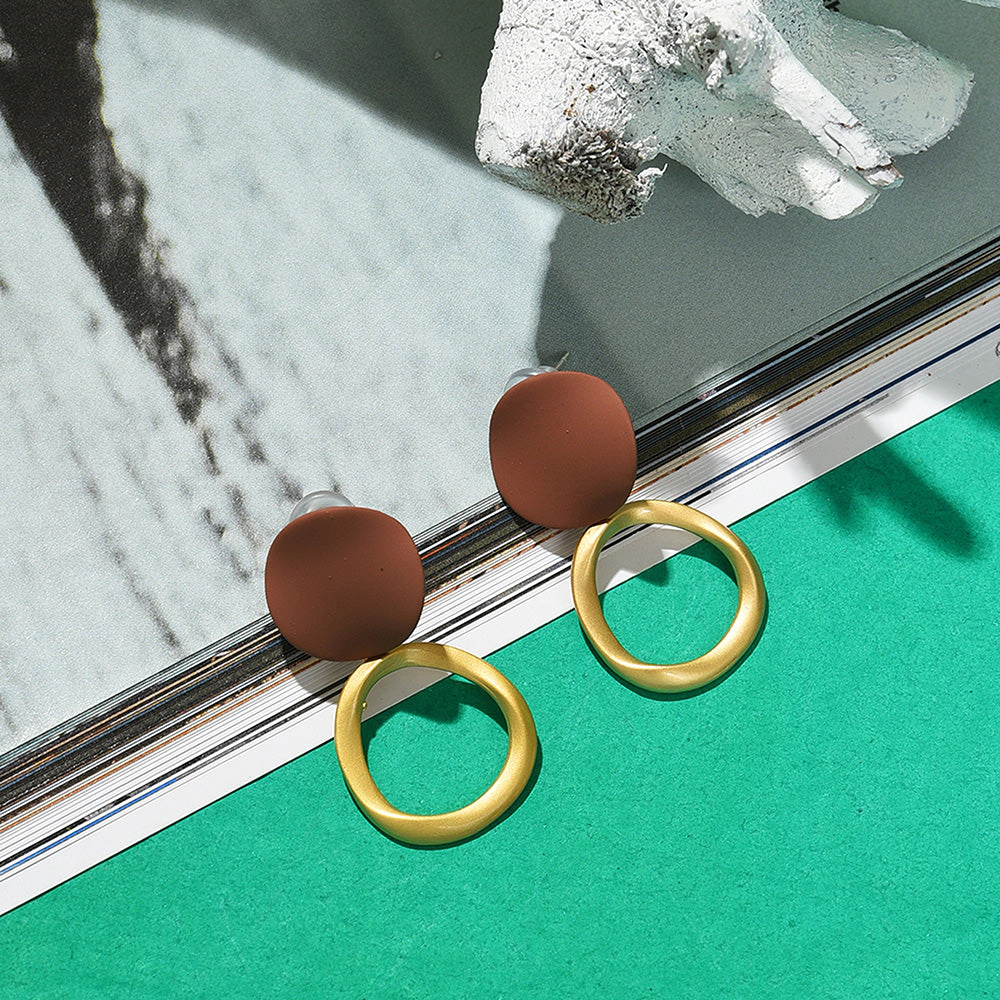 SOHI Women's Red Colourblock Circular Earrings