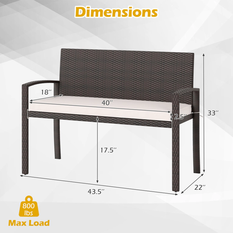 Hivvago Wicker Bench with Cushioned Seat and Metal Frame