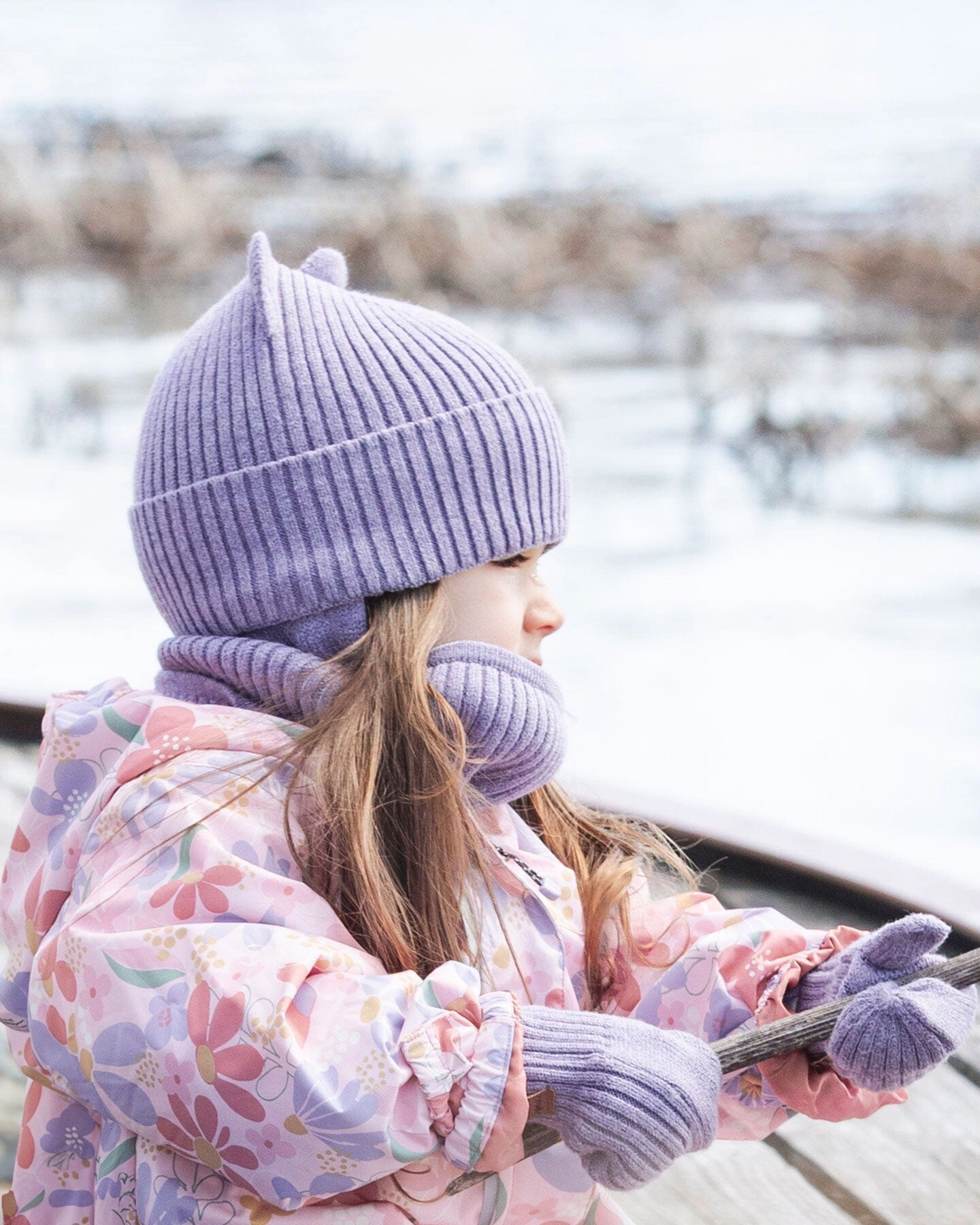 Deux par Girls Ribbed 3D Ear Knit Hat