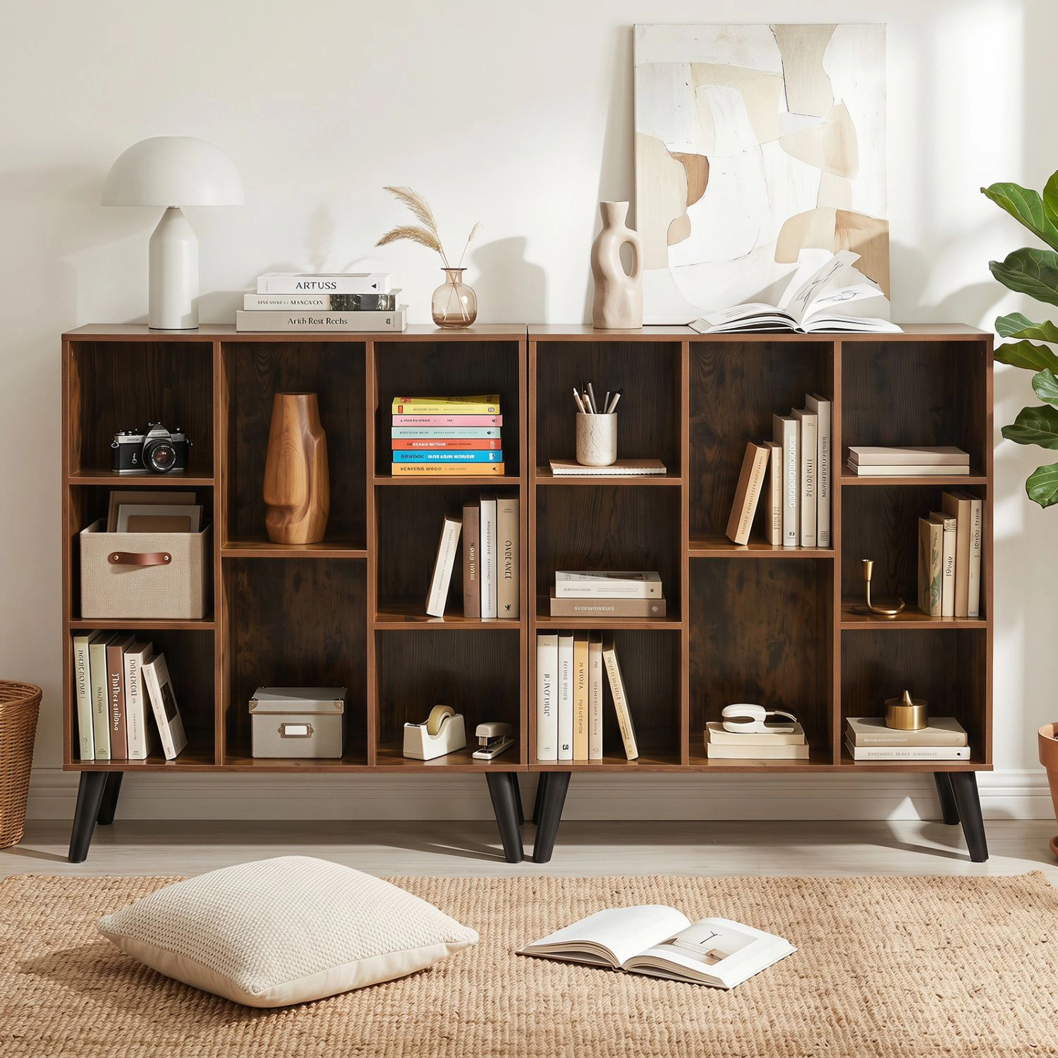 SlickBlue 8-Compartment Bookcase with Open Shelves and Display Storage