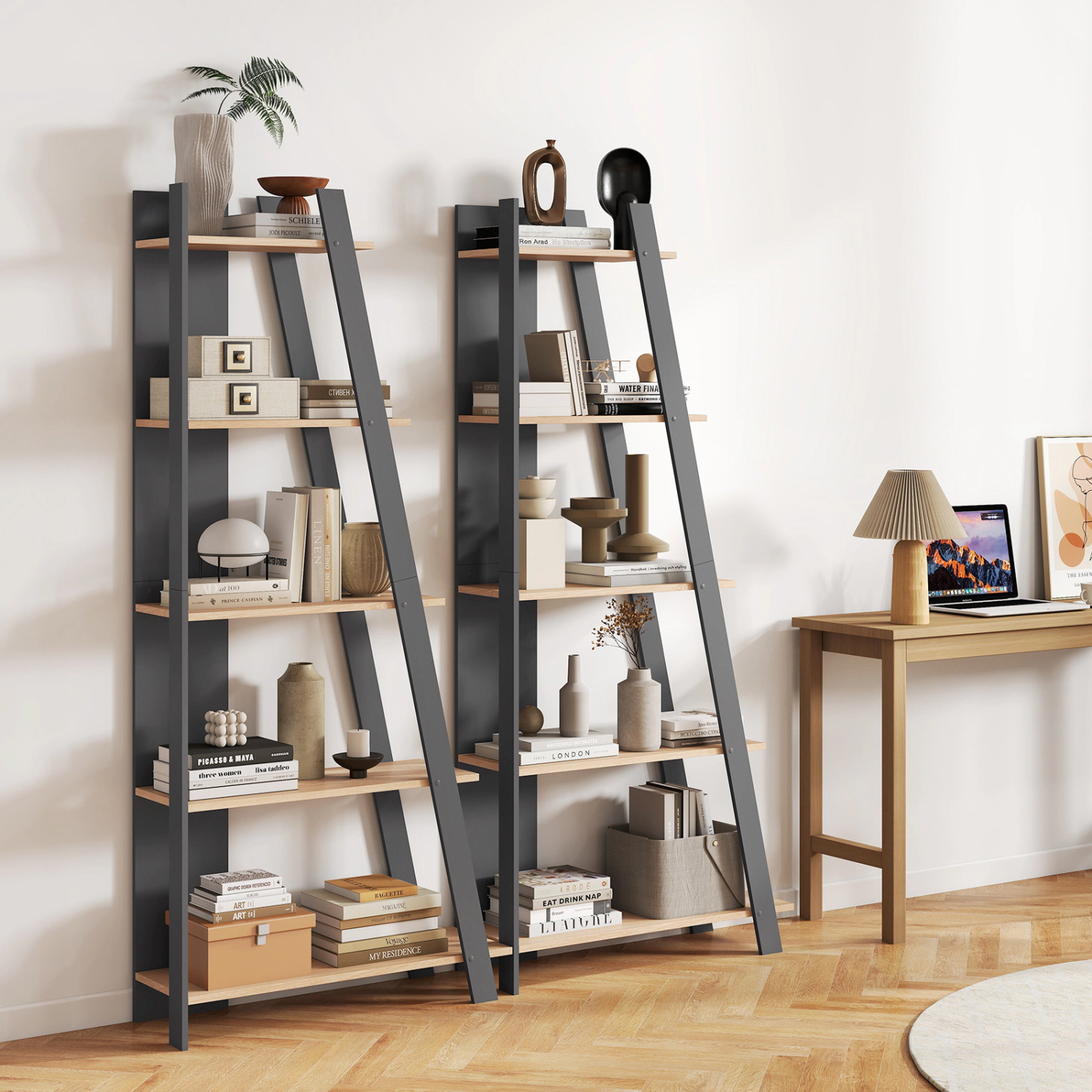 LJG 5-Tier Modern Bookshelf Narrow Vertical Display Shelf for Small Space