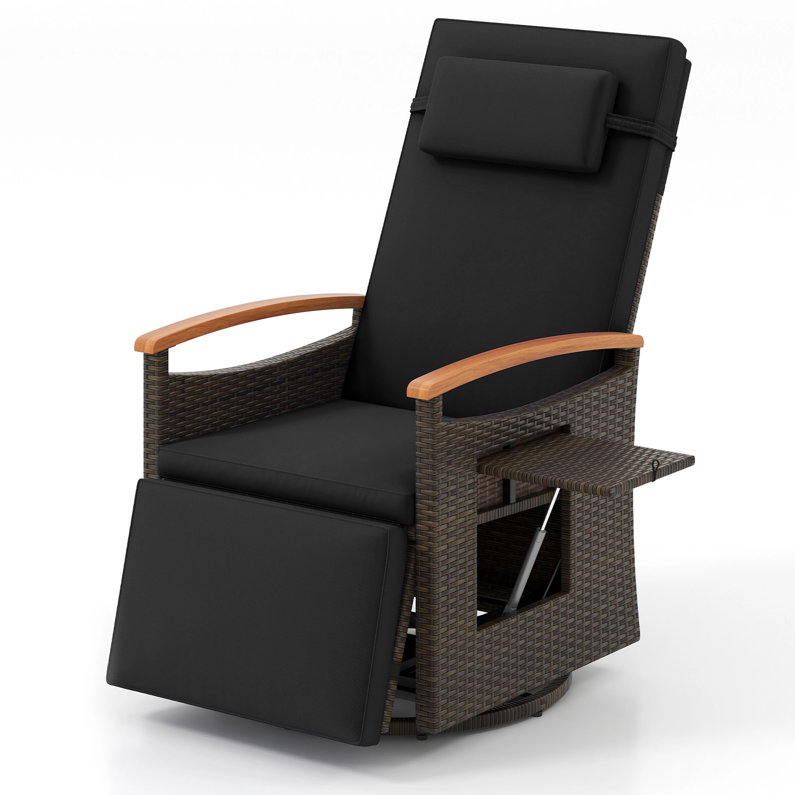 SUGIFT Patio Rattan 360° Swivel Recliner Chair with 150° Adjustable Backrest and Footrest 400-lb Capacity Black